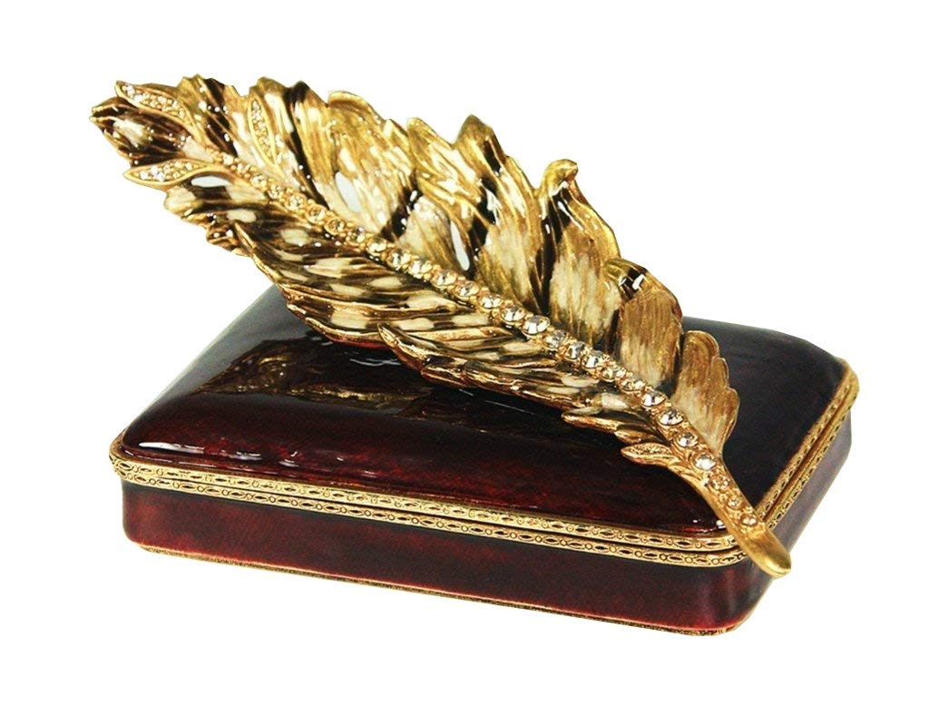 Jay Strongwater Kyle Plume Trinket Box - Elegant Jewelry Storage & Gift Box for Rings, Earrings, Necklaces - Perfect for Home Decor, Wedding Favors & Luxury Gifting