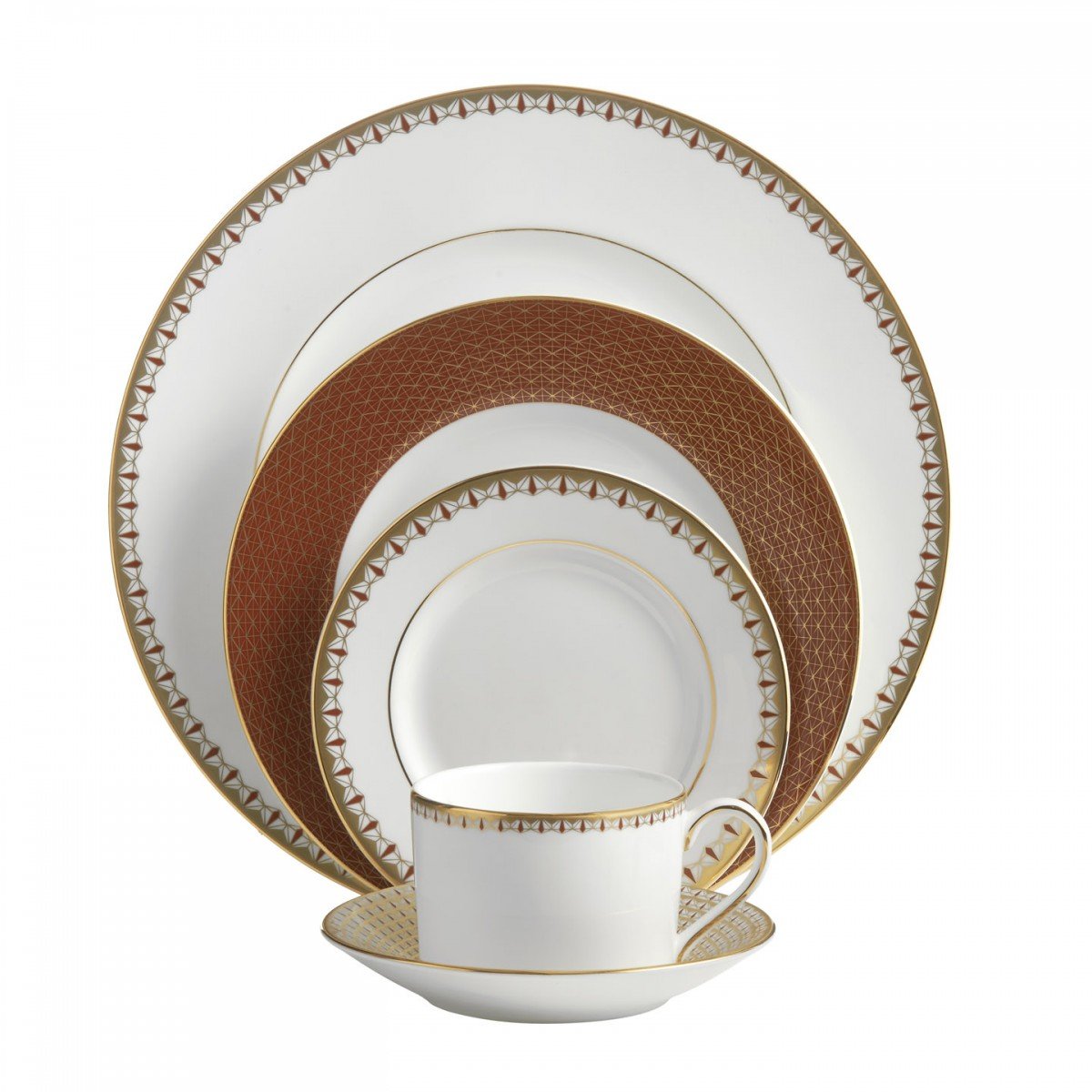 Lismore Diamond Cinnabar 5-Piece Dinnerware Set - Elegant Tableware for Fine Dining, Weddings & Special Occasions