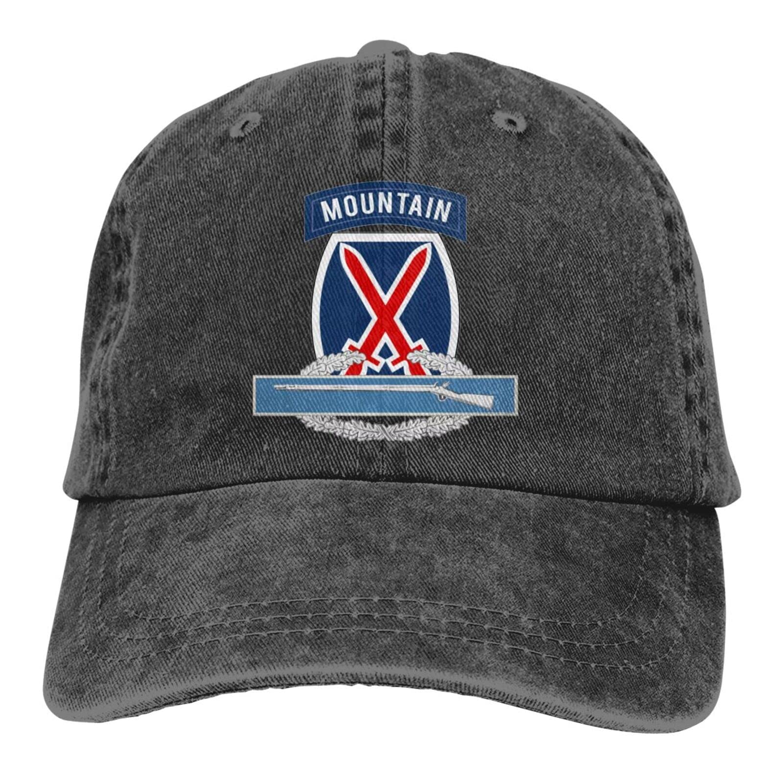 US Army 10th Mountain CIB Unisex Denim Baseball Cap - Military Style Sandwich Hat for Outdoor Activities & Casual Wear