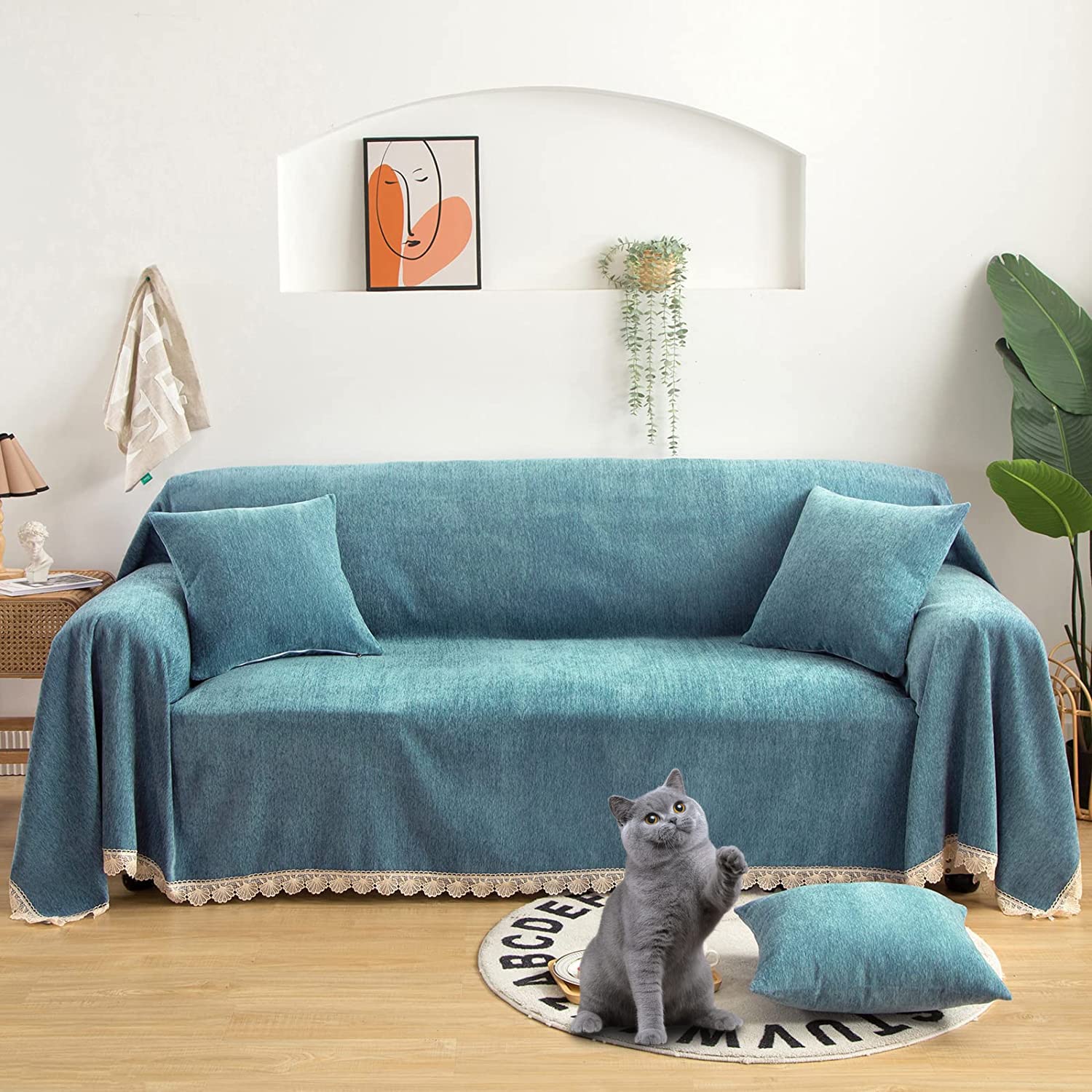 ROOMLIFE Chenille Sofa Cover for 2-3 Cushion Couches - Soft, Durable Multi-Functional Couch Protector for Pets & Furniture (71