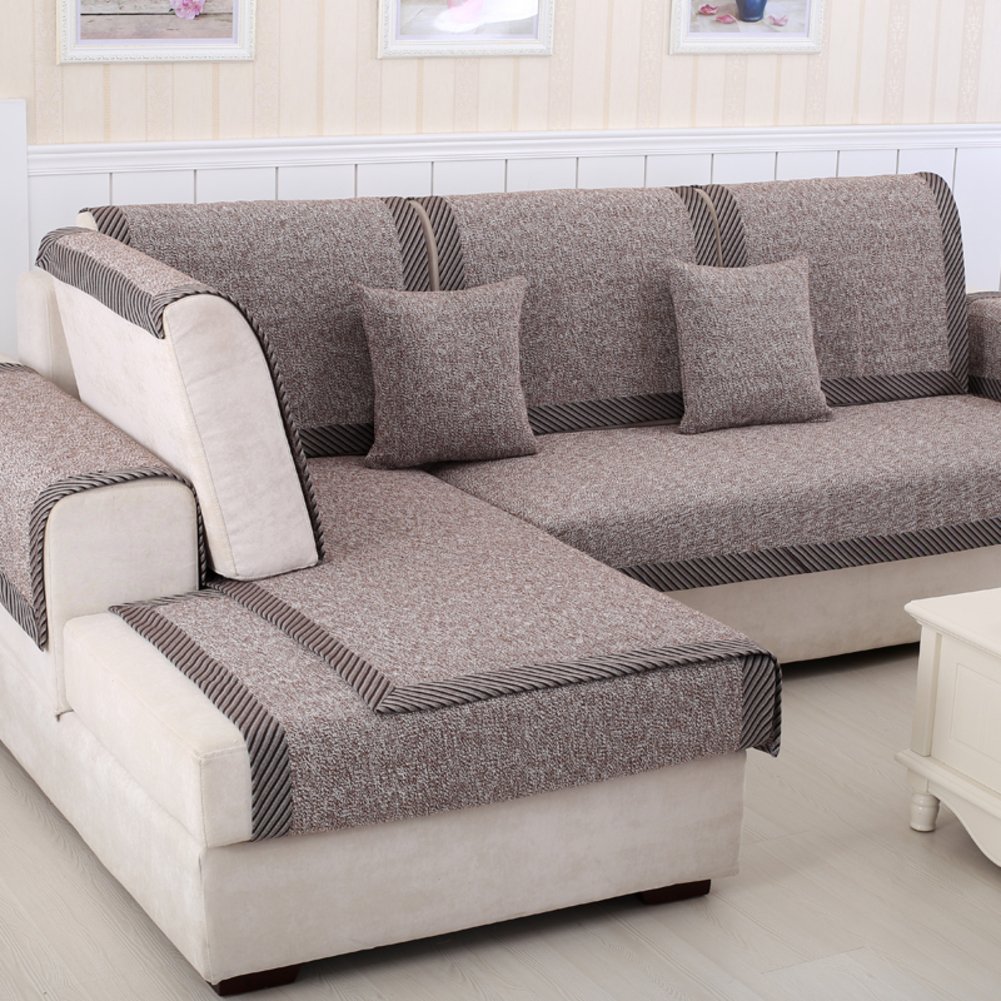 Premium Cotton Linen Sofa Cover - Anti-Slip Striped Sectional Couch Protector (90x120cm/35x47inch) | Nordic Style Decorative Furniture Cover | Perfect for Living Room, Bedroom & Home Decor Protection