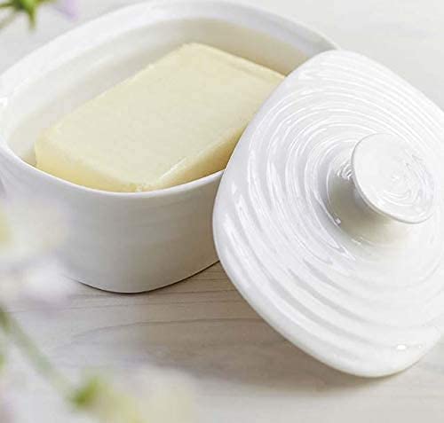 Portmeirion Sophie Conran White Covered Butter Dish with Lid - Fine Porcelain Butter Keeper for Countertop - Microwave & Dishwasher Safe - Perfect for Kitchen, Dining Table, and Breakfast Buffet