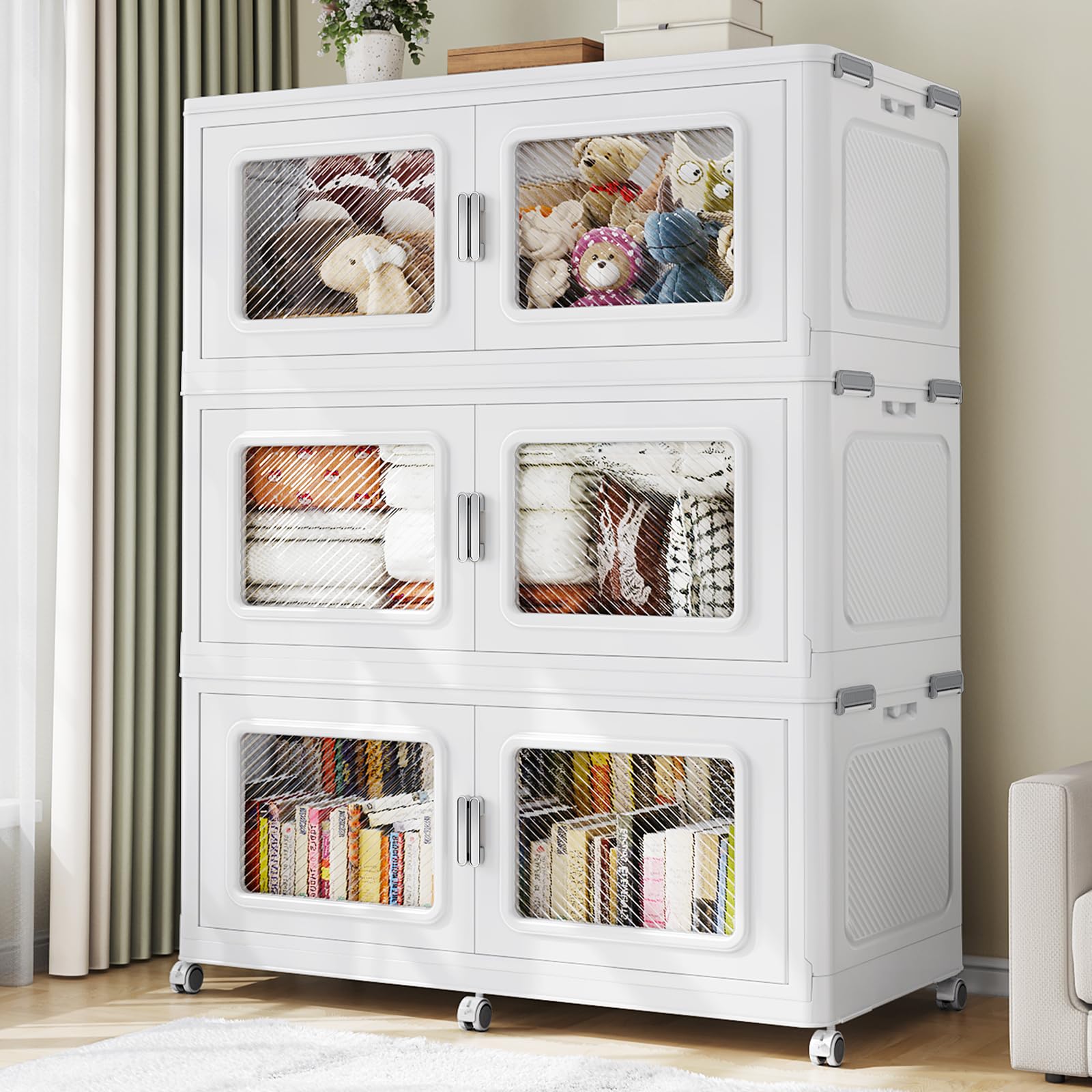 225 Gallon Extra Large Storage Bins with Lids - 900 Quart Heavy Duty Plastic Stackable Storage Containers with Wheels - Collapsible Closet Organizer & Storage Drawers for Cabinet, Bedroom, Office (3 Pack) - Perfect for Home Organization, Moving & Seasonal Storage