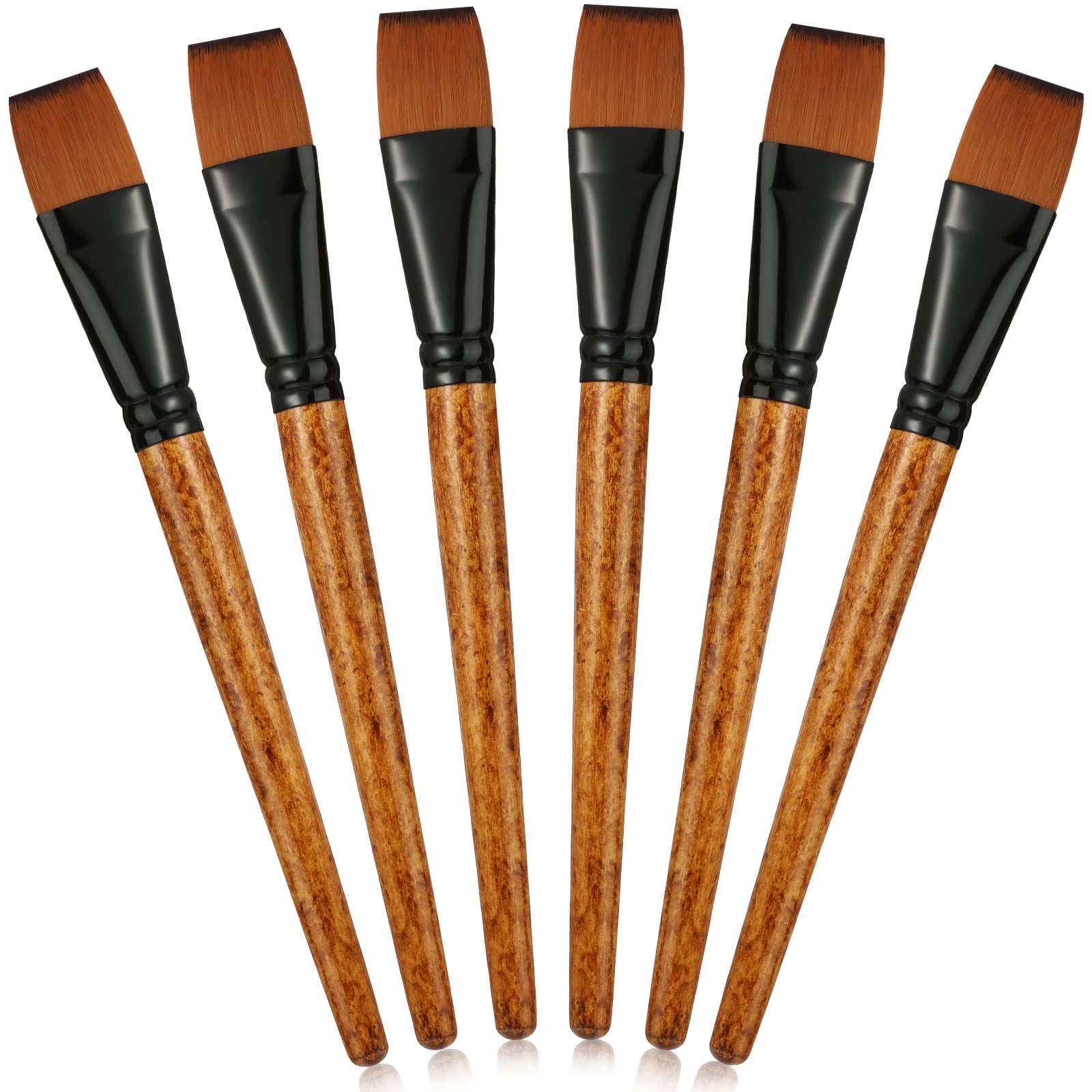 6 Pack 1 Inch Flat Paint Brushes - Synthetic Nylon Artist Brushes for Watercolor, Acrylic & Oil Painting - Professional Fine Art, Craft, Face & Body Painting Tools - Perfect for Kids, Beginners & Professional Artists (Ideal for Canvas, Paper, Wood & DIY Projects)