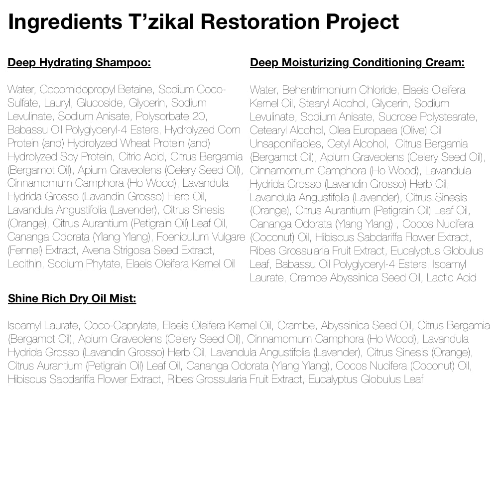 T’zikal Restoration Project with Ojon Oil (Large) - Natural Hair Repair Treatment for Dry, Damaged, Color-Treated & Bleached Hair - Deep Conditioning Mask - Paraben Free - Perfect for Salon-Quality Hair Care at Home