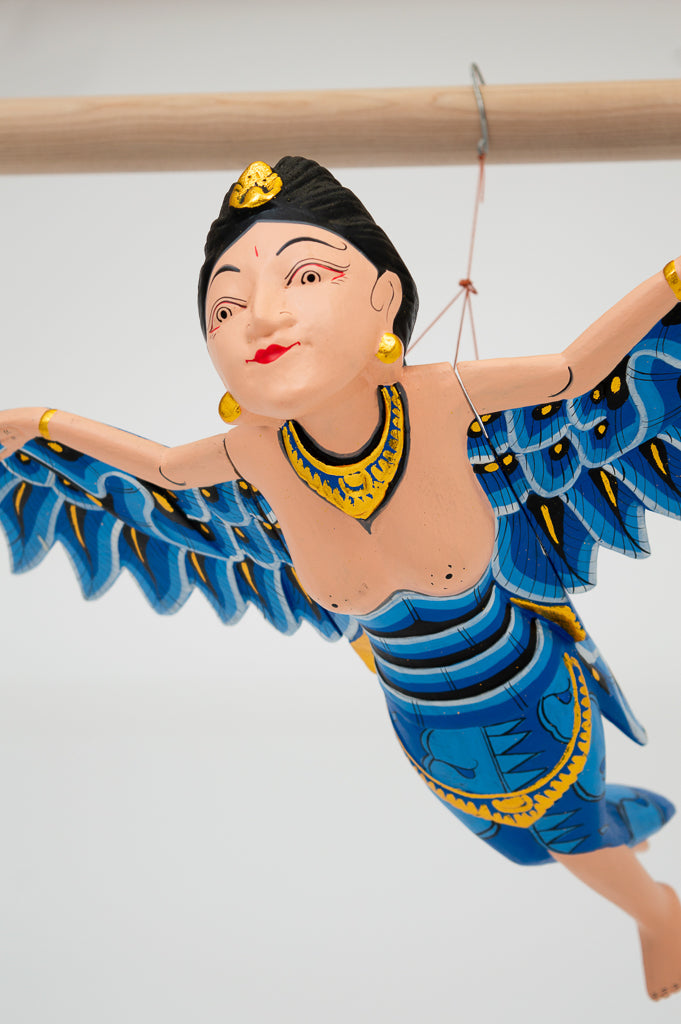 Blue Dewi Sri Goddess Flying Angel Hand Painted Sculpture - Handcrafted Hindu Statue for Home Altar, Yoga Studio Decor & Spiritual Gift
