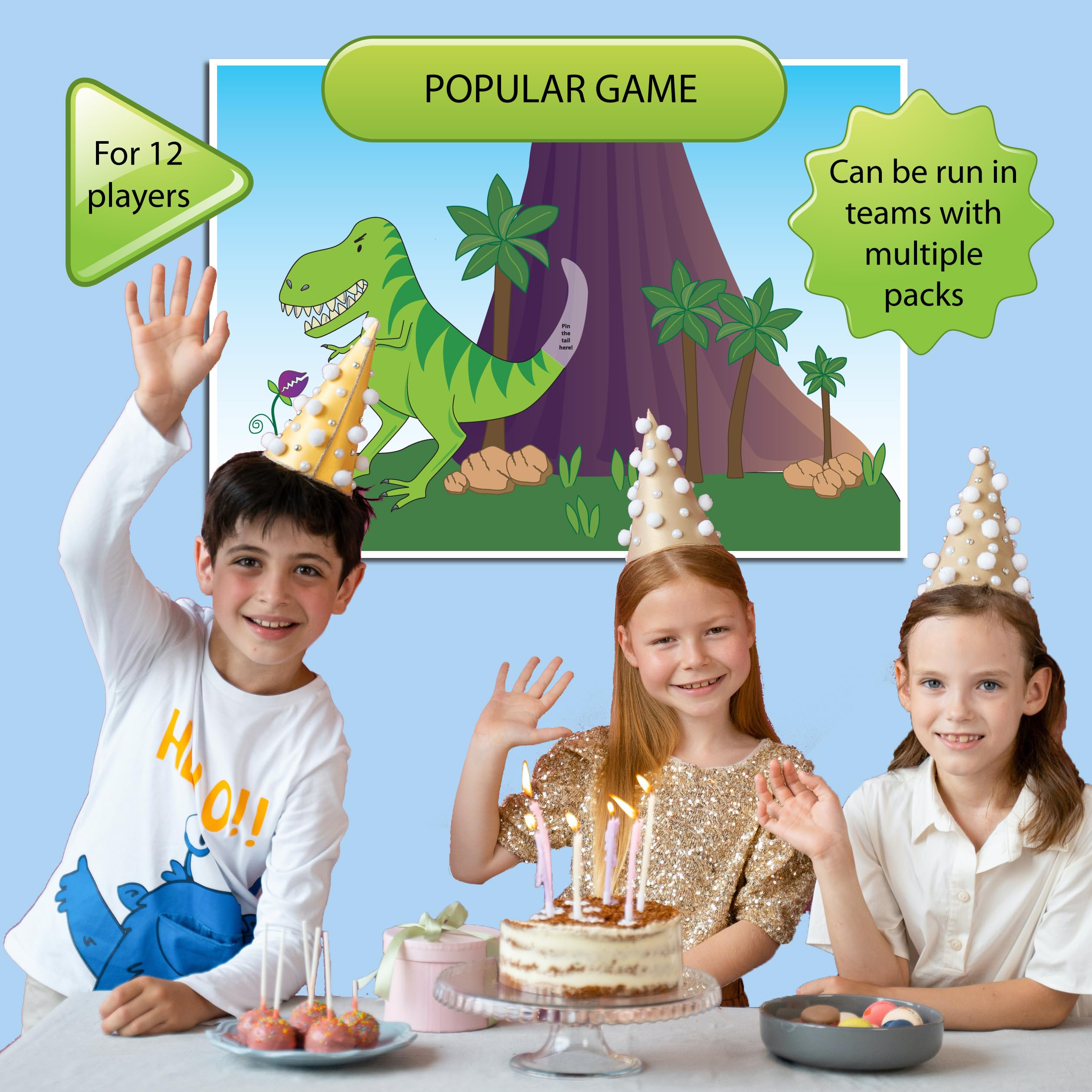 Lello & Monkey Pin the Tail on The Dinosaur Game - Fun Kids Birthday Party Activity for Boys & Girls - Perfect for Indoor Games, Classroom Activities and Family Gatherings