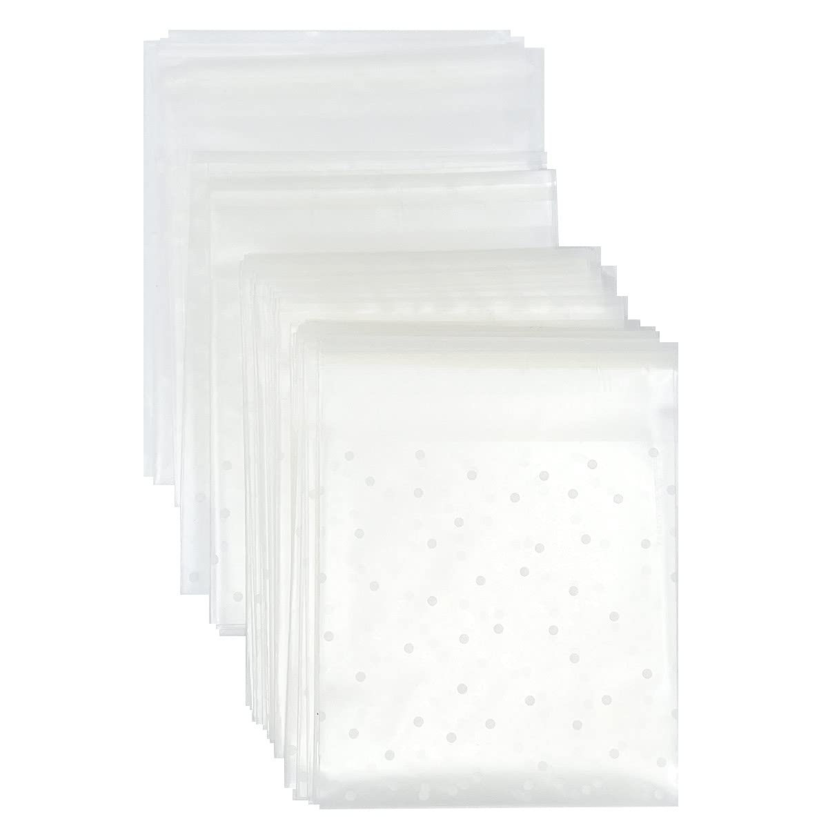 Allydrew 4x4 Inch Clear Self-Adhesive Candy Bags - 200 Pack White Polka Dot Treat Bags for Cookies, Party Favors, Wedding Candy, Baby Shower & Holiday Gifts - Perfect for Baking, Candy Buffets & DIY Crafts