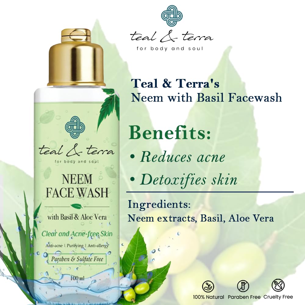 Teal & Terra Kumkumadi Oil (30ml) & Neem Face Wash Set - Skin Brightening Night Serum & Cleanser for Glowing, Even Skin Tone | Ayurvedic Skincare Duo for Dry, Dull & Acne-Prone Skin | Perfect for Night Routine & Travel Skincare