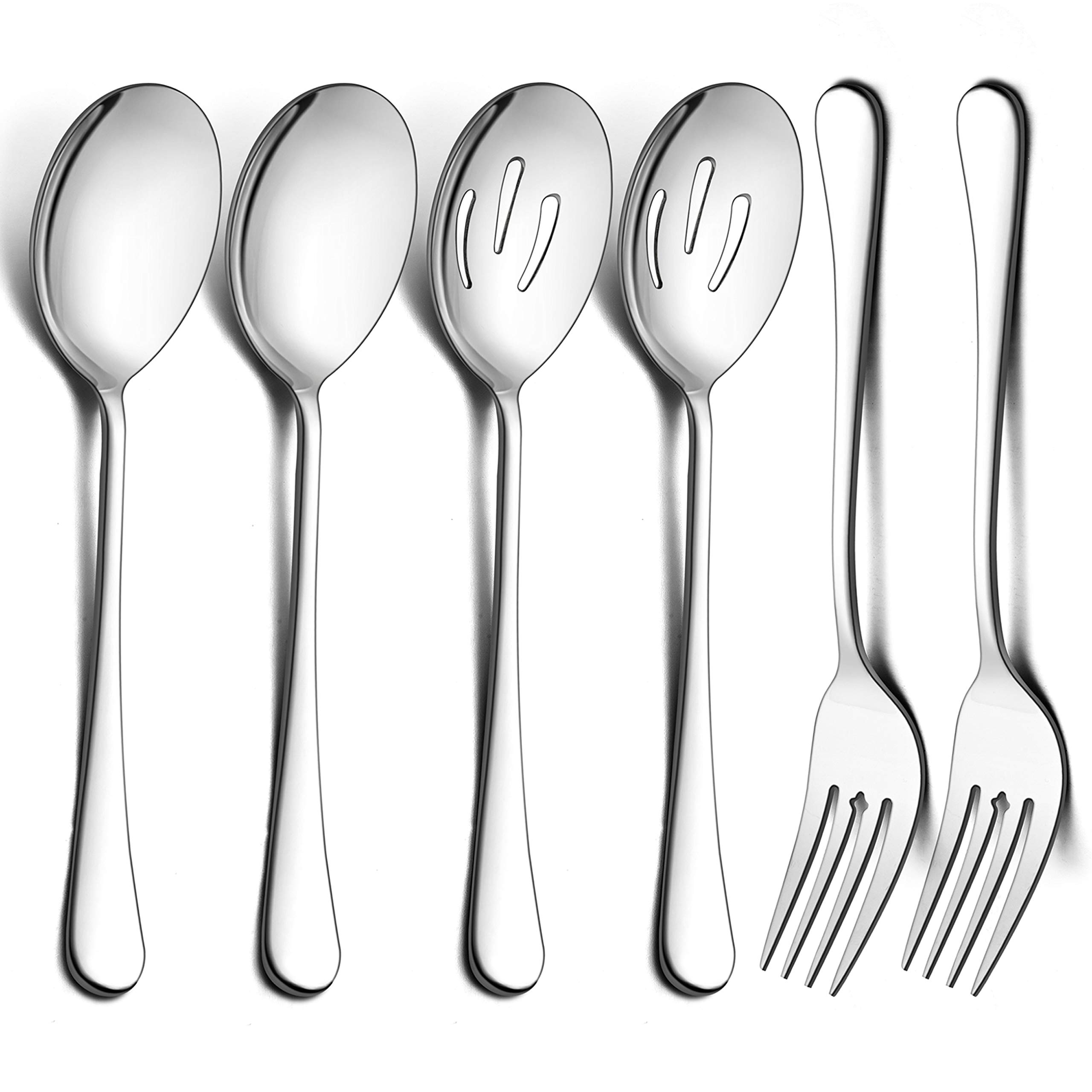 LIANYU 6-Piece Stainless Steel Serving Utensil Set - 9.8 Inch Mirror Polished Buffet Forks & Spoons for Catering, Banquets & Parties | Dishwasher Safe | Perfect for Wedding Receptions, Holiday Dinners & Restaurant Service