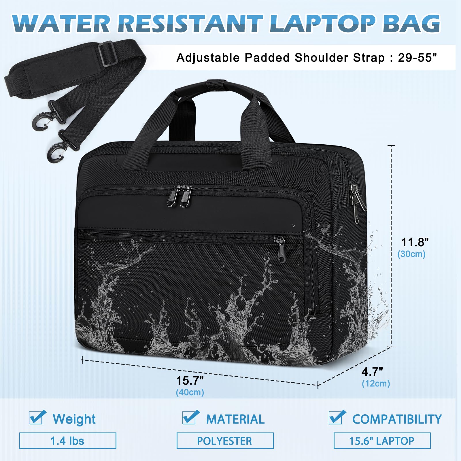 **15.6 Inch Waterproof Laptop Messenger Bag for Men & Women - Durable Business Briefcase, Travel & School Computer Case - Black**    *(Perfect for Commuting, Office Work, College & Business Trips)*