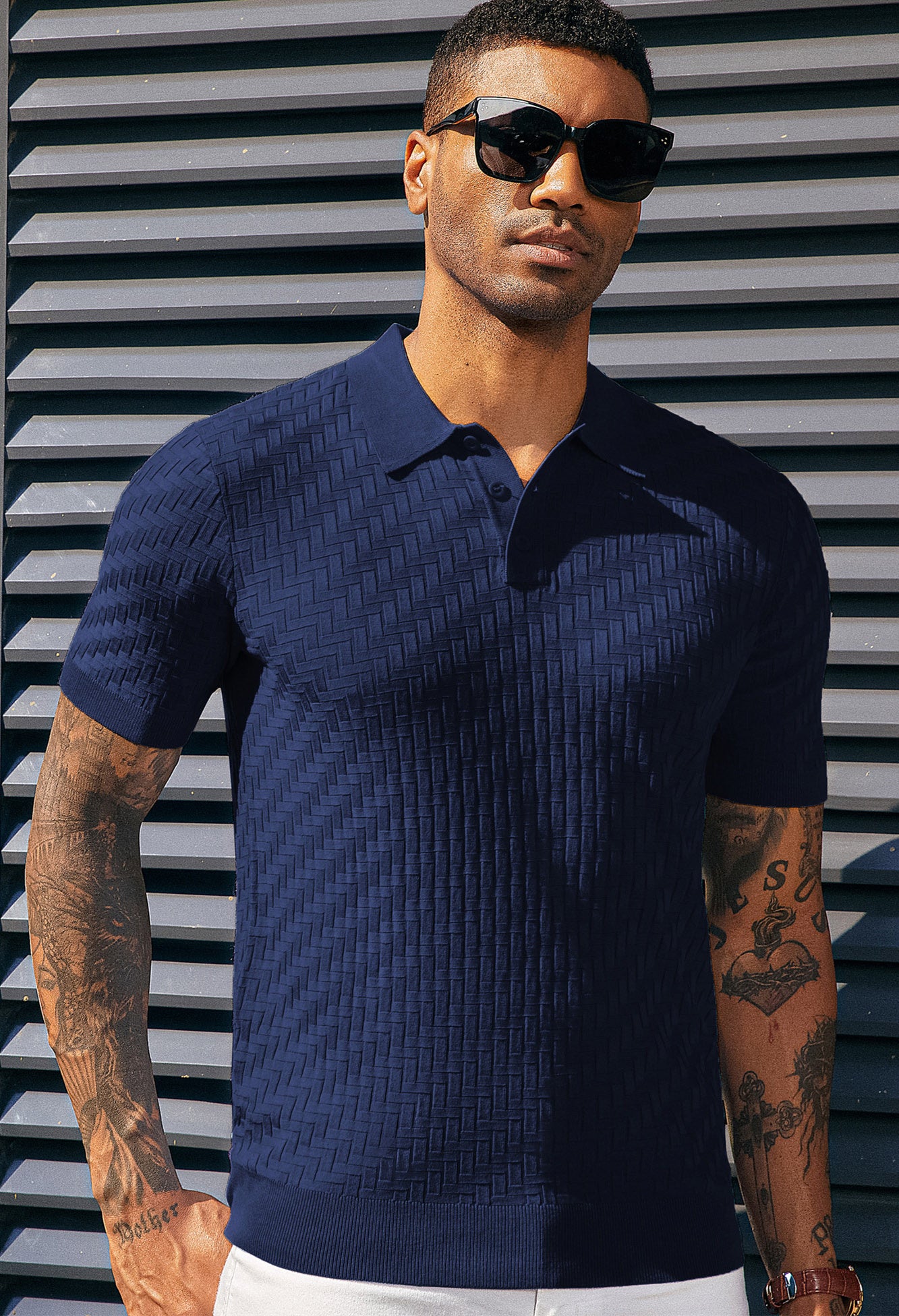 Vintage Men's Polo Shirts - Casual Knit Texture Golf Shirt for Men - Perfect for Golf, Office & Casual Wear