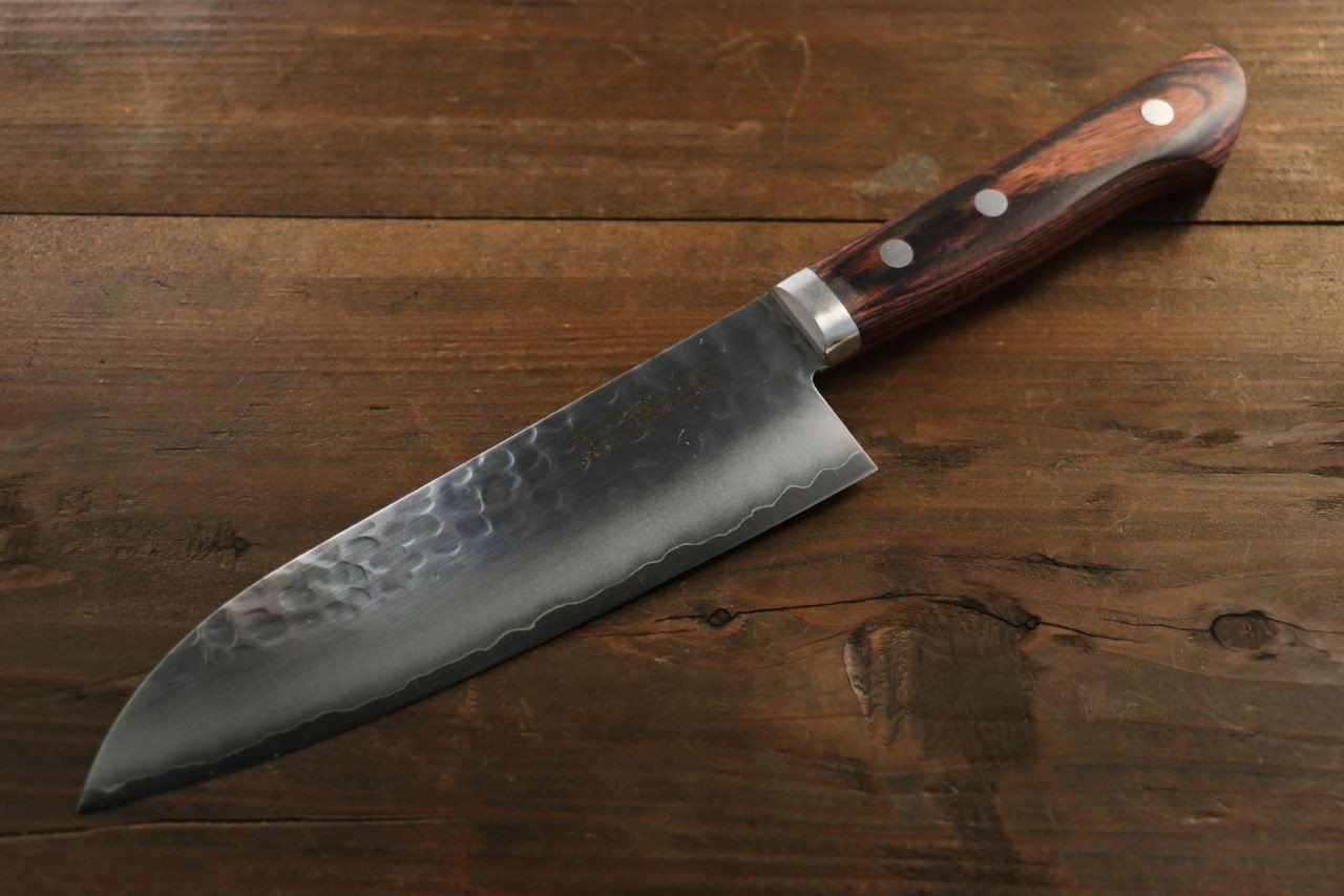 Kanetsune VG1 Hammered Santoku Knife 165mm - Japanese Mahogany Handle Chef Knife for Slicing, Dicing & Chopping Vegetables, Meat & Fish