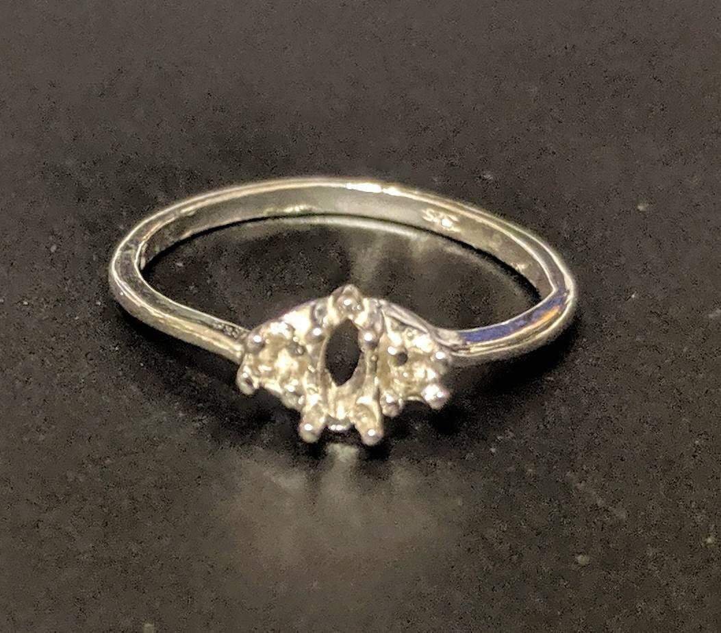 Solid Sterling Silver or 14kt Gold Marquise Ring Setting - 6x3mm & 16x8mm Sizes with Accents, Pre-Notched, Size 7 - Perfect for Engagement Rings, Wedding Bands & Jewelry Making