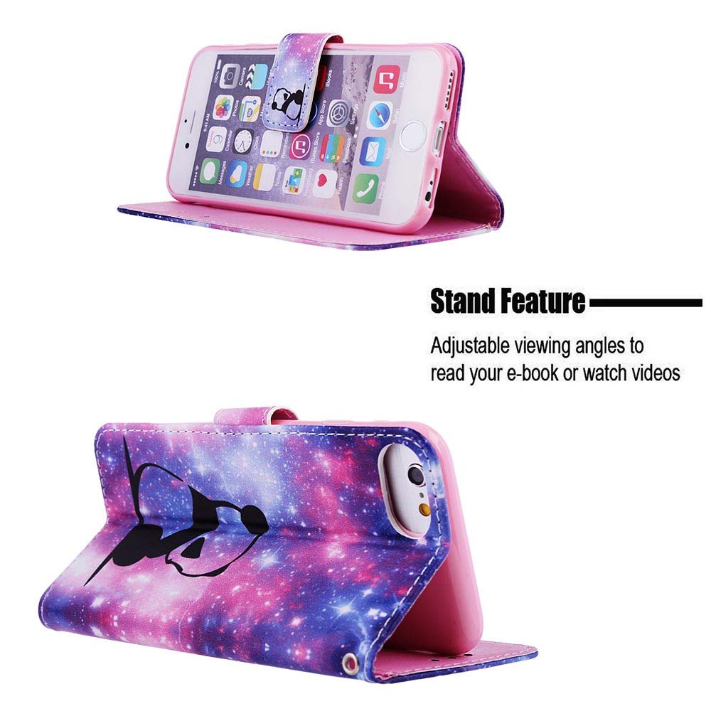Premium PU Leather Magnetic Flip Case for iPhone 8/7/6S/6 - Shockproof Wallet Cover with Credit Card Slots & Stand | Stylish Panda Baby YB-XC Design | Perfect for Daily Use, Travel & Business Meetings
