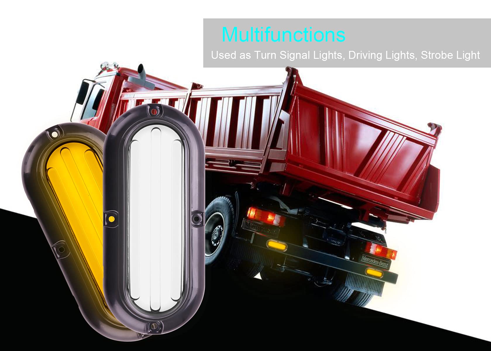 Kinstecks 2PCS LED Trailer Tail Lights with Flowing Turn Signals, Daytime Running Lights & Strobe Function - Amber/White for Trucks, RVs, Pickups, SUVs & Vans - Enhance Safety & Visibility on Highways & Night Driving