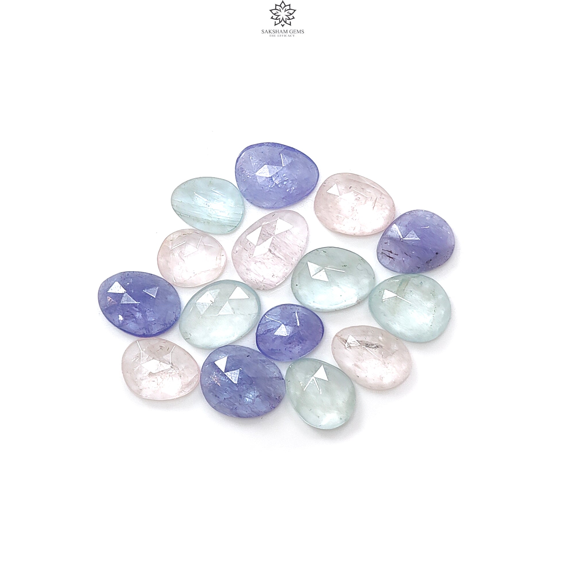 Natural Untreated Rose Cut Gemstone Slices - Garnet, Chrome Diopside, Moonstone, Tanzanite, Morganite & Aquamarine | Fancy Shape Faceted Lots for Jewelry Making, Wire Wrapping & Crystal Healing