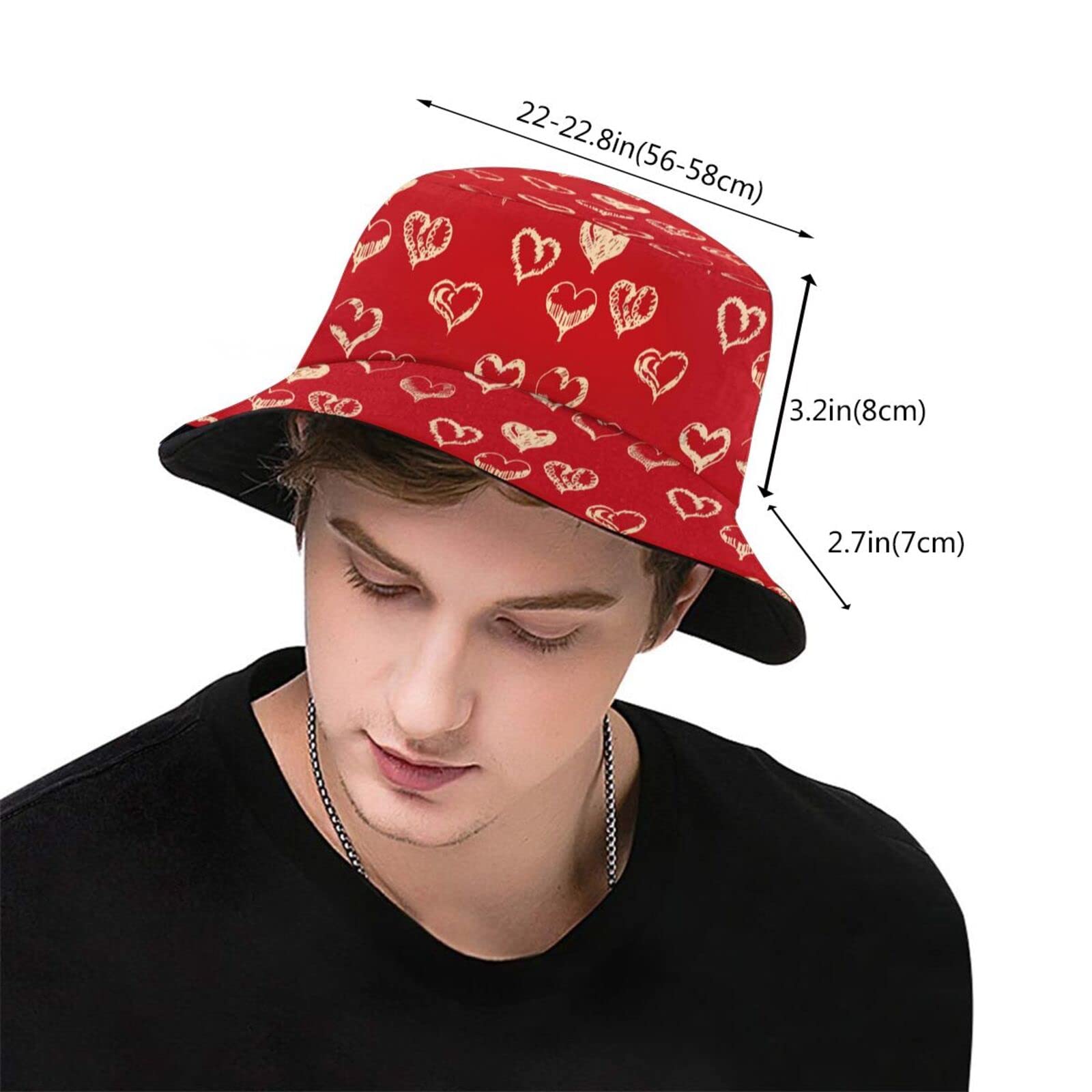 Valentine's Day Bucket Hat - Red Heart Print Summer Sun Hat for Women & Men, Wide Brim Beach Hat for Outdoor Travel, Picnic, and Festival Use