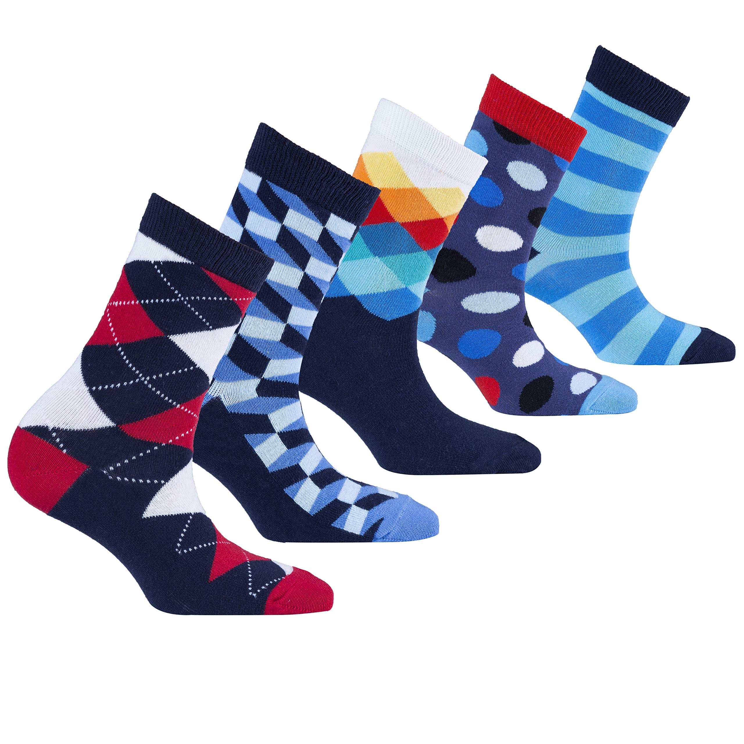 Kids 5-Pair Fun Cool Cotton Colorful Dress Crew Socks Gift Box - Soft & Comfortable for School, Sports & Daily Wear