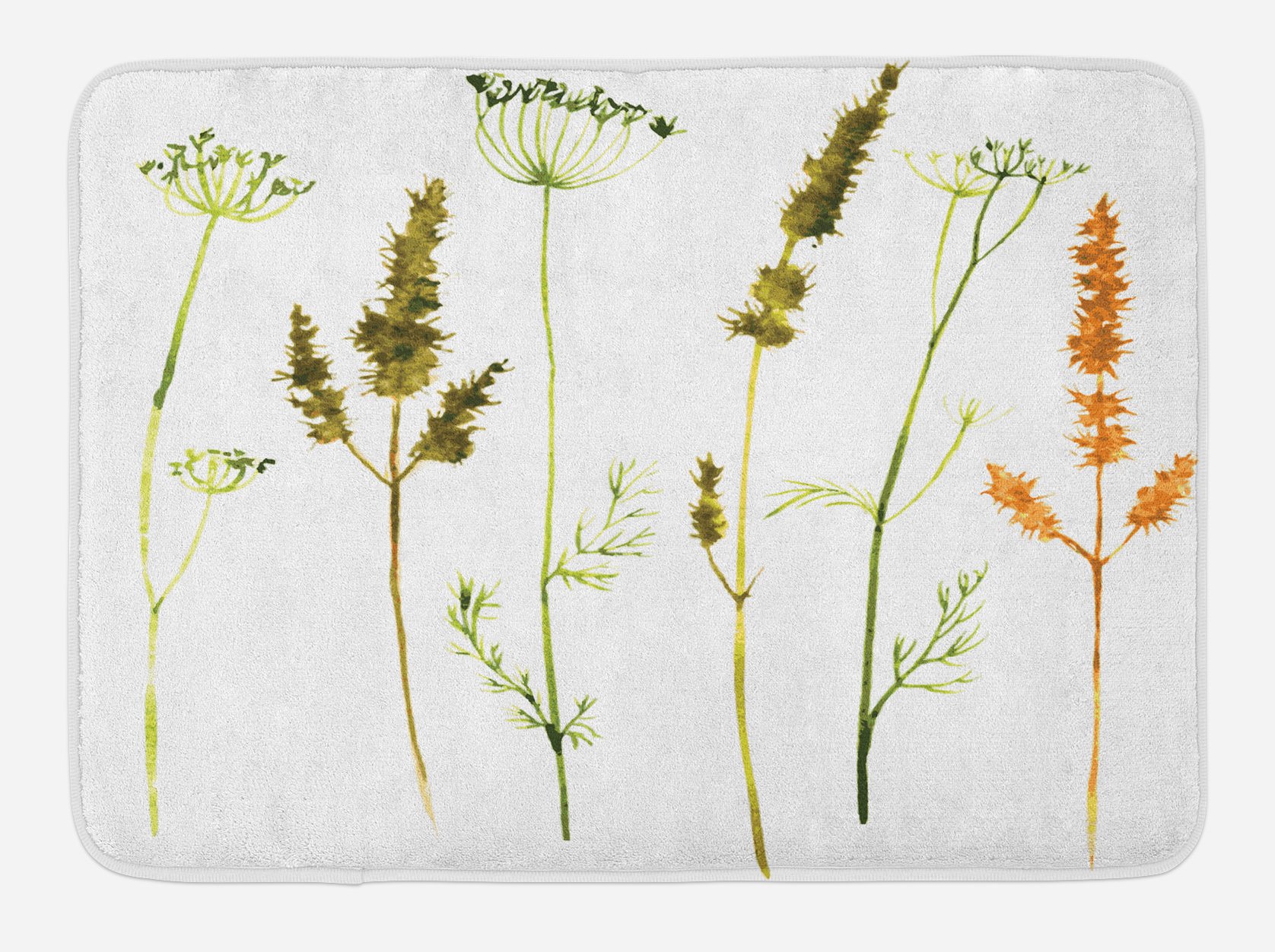 Ambesonne Non-Slip Watercolor Bath Mat - Wild Flowers Herbs & Twigs Wilderness Design, Plush Eco-Friendly Bathroom Rug, 30.2
