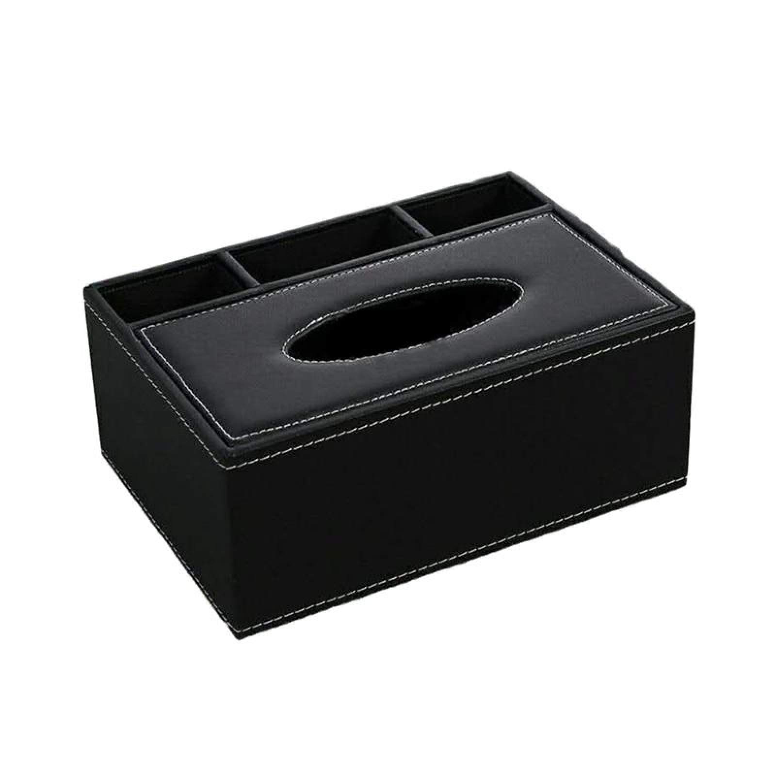 YUANYIRAN Multifunctional PU Leather Tissue Box Holder - Desktop Remote Control Organizer, Pencil & Scissor Storage Container for Home & Office - Black | Perfect for Living Room, Bedroom, Office Desk & Countertop Organization