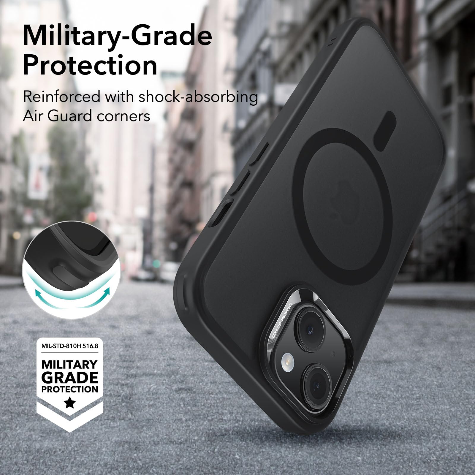 ESR for iPhone 15 Case with MagSafe | Military-Grade Protection & Anti-Yellowing | Scratch-Resistant Back Cover | Magnetic Phone Case for iPhone 15 Classic Series in Frosted Black | Perfect for Daily Use, Travel & Outdoor Activities