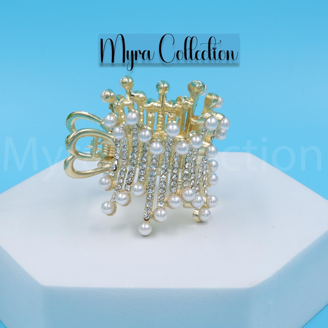 Myra Collection 1 Piece Pearl Hair Claw Clip - Elegant Hair Accessories for Women & Girls - Perfect for Weddings, Parties and Everyday Styling