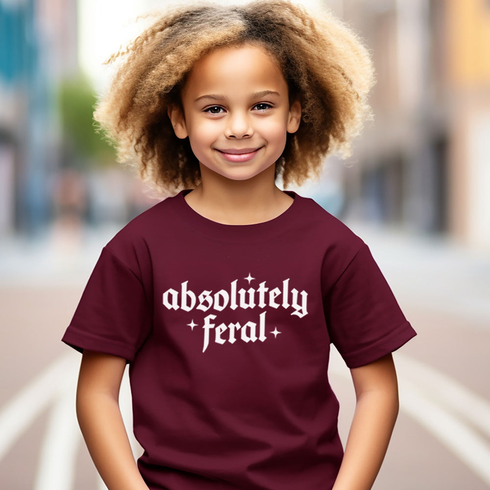 Absolutely Feral Kids T-Shirt - Funny Sarcastic Graphic Tee for Boys & Girls - Perfect for Playdates, Birthday Parties & Family Outings