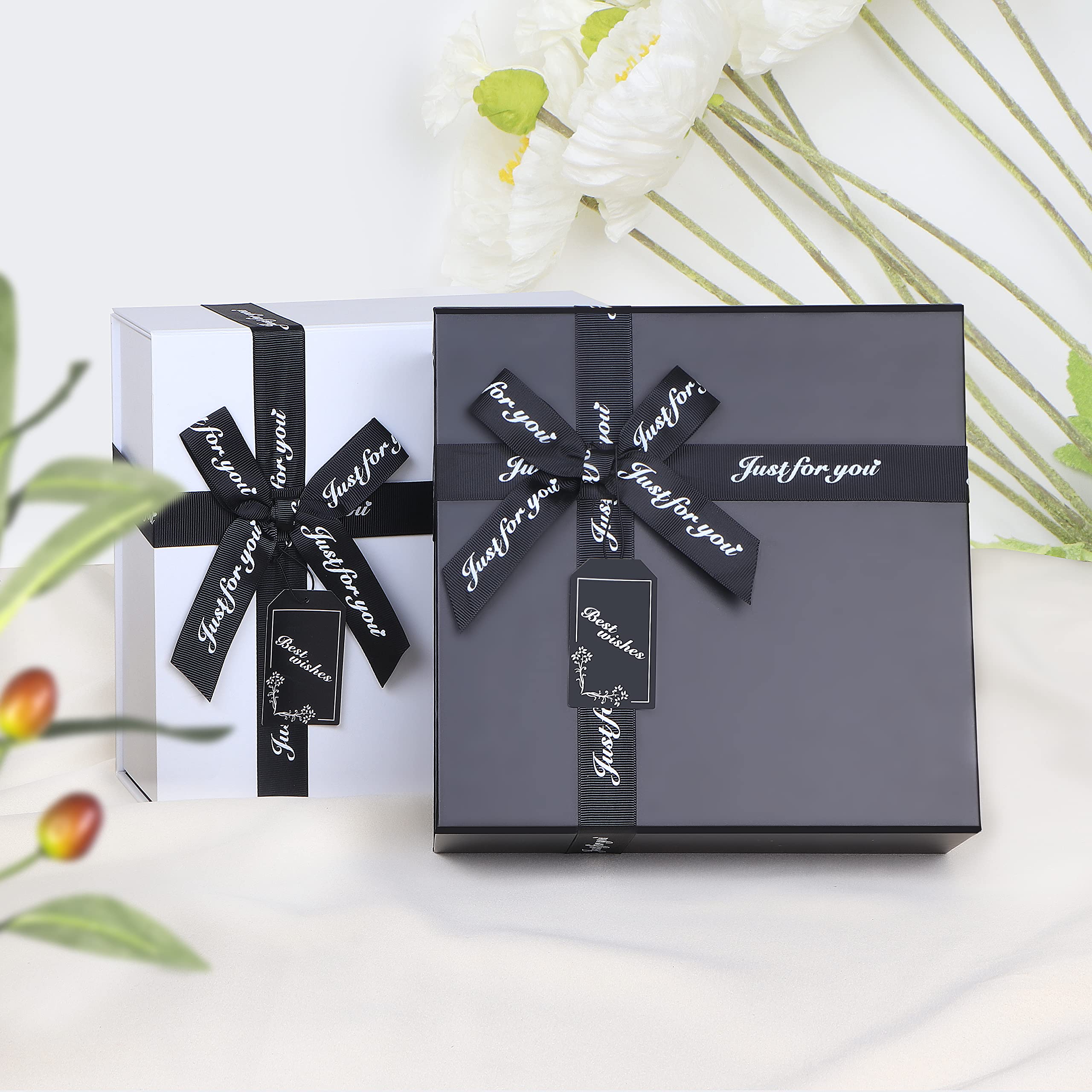 Elegant Black Gift Box with Bow - 9.05×8.85×3.54 Inches Decorative Present Box for Bridesmaid Proposals, Weddings, Halloween, Thanksgiving, Christmas & Children's Day - Perfect for Jewelry, Cosmetics & Special Occasion Gifts