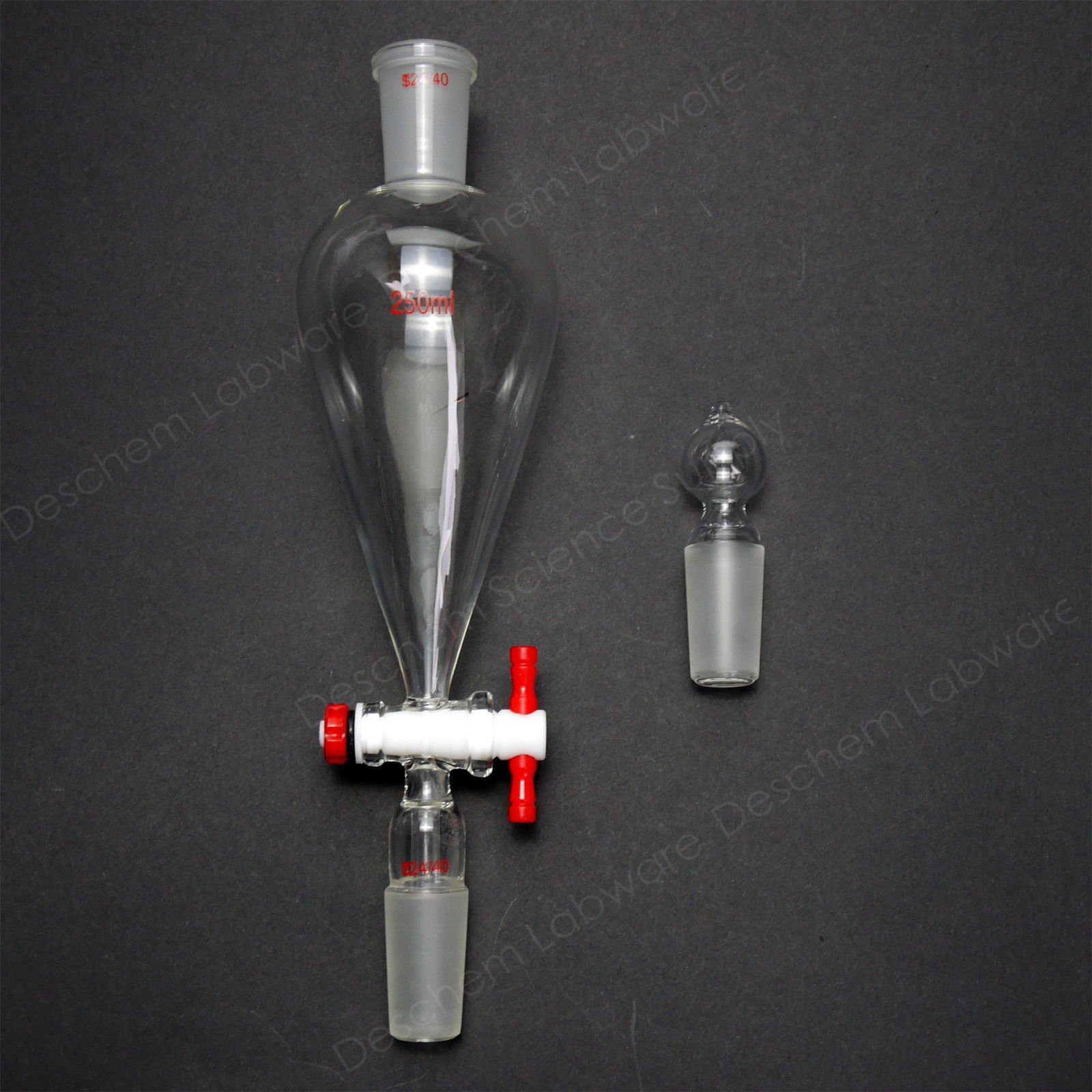250ml 24/40 Lab Glass Pear-Shaped Separatory Funnel with PTFE Stopcock - Ideal for Chemical Extraction, Liquid Separation & Laboratory Experiments