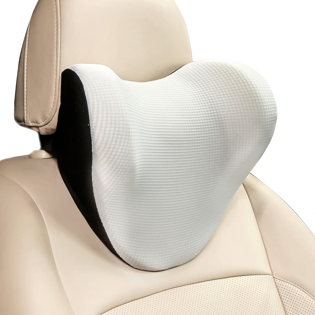 YUNNUO Adjustable Car Seat Neck Pillow - Memory Foam Support with Breathable Ice Silk Cover for Driving Comfort (Gray) | Perfect for Long Road Trips & Commuting