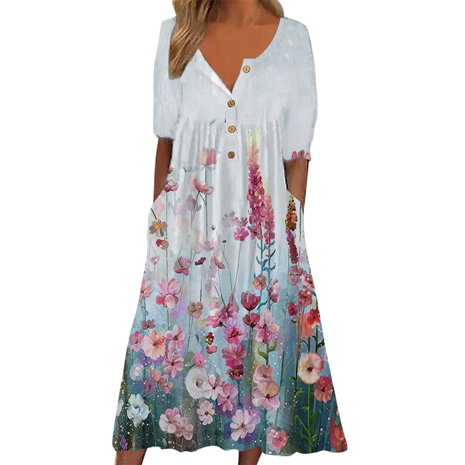 Elegant Vintage Floral Long Cocktail Dress for Women | Summer & Fall Wedding Guest & Party Dress | Perfect for Garden Parties, Bridal Showers & Formal Events