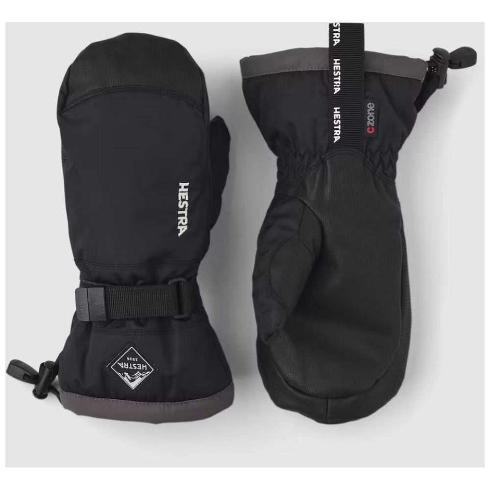 Hestra Gauntlet Czone Kids Ski Mittens - Waterproof Winter Gloves for Boys & Girls, Black (32531) - Perfect for Snowboarding, Skiing & Outdoor Winter Activities