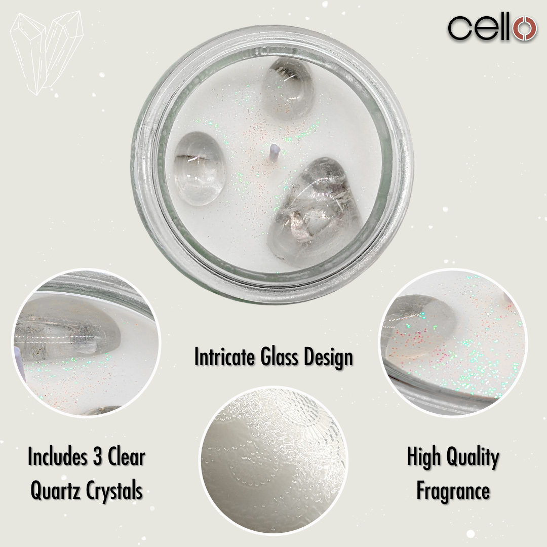 Natural Gemstone Candle with Clear Quartz - Clothesline Fresh Scent for Home Relaxation & Aromatherapy | Perfect for Yoga, Meditation & Stress Relief