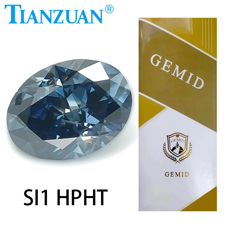 HPHT Lab Grown Oval Cut Diamond - Vivid Blue SI1 Clarity 2EX Loose Gemstone with GEMID Certification | Perfect for Engagement Rings, Jewelry Making & Luxury Gifts