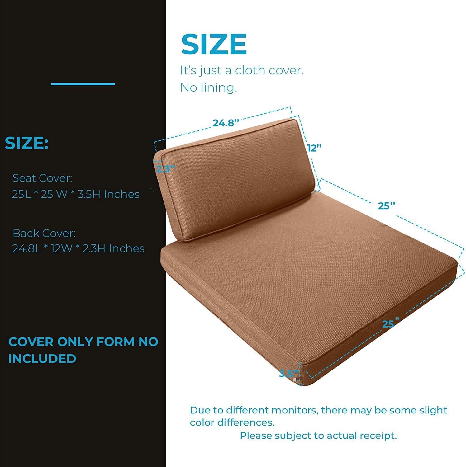 Crownland 12-Piece Outdoor Patio Cushion Covers Set - 6 Seat & 6 Back Slipcovers with Zipper Design for Sofa Couch Replacement (Brown) - Waterproof, UV Resistant for Deck, Garden & Poolside Furniture Protection