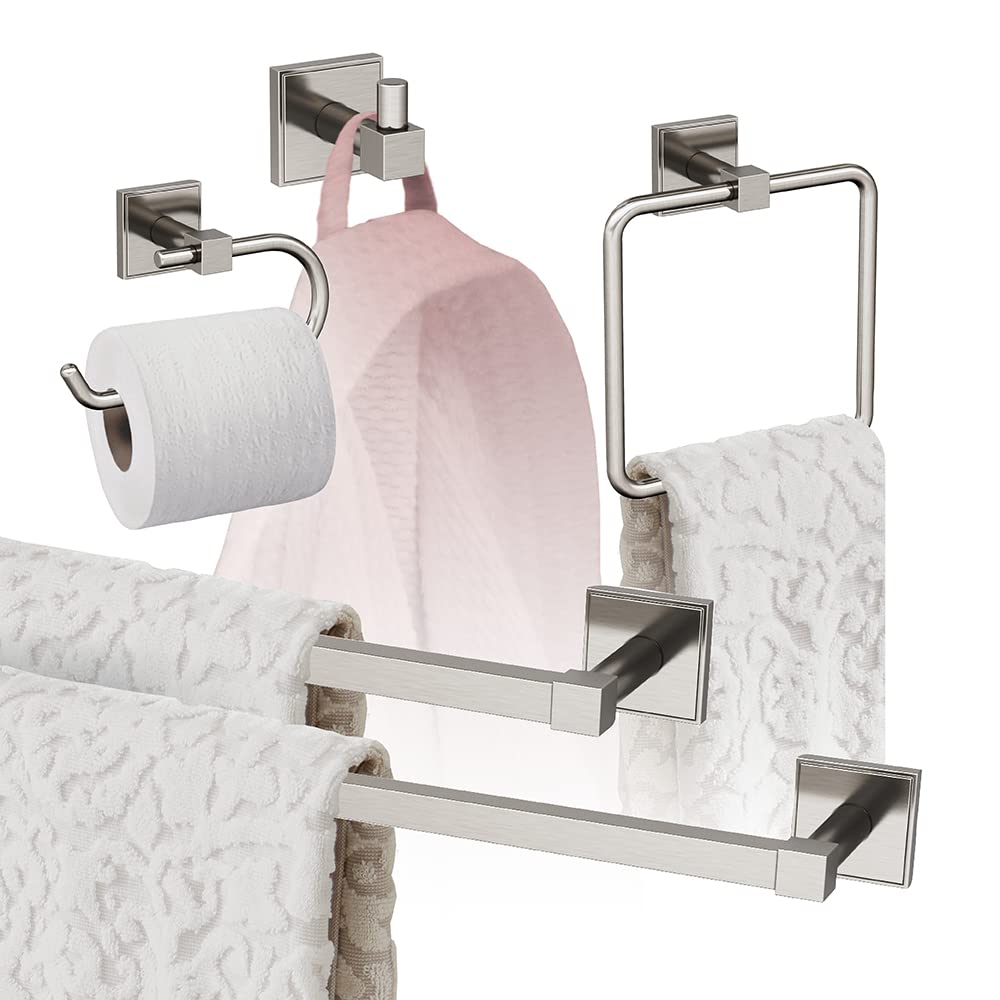 Amerock Brushed Nickel Appoint 5-Piece Bathroom Accessories Set - Towel Bar, Robe Hook, Toilet Paper Holder, Soap Dish & Tumbler for Modern Home Decor