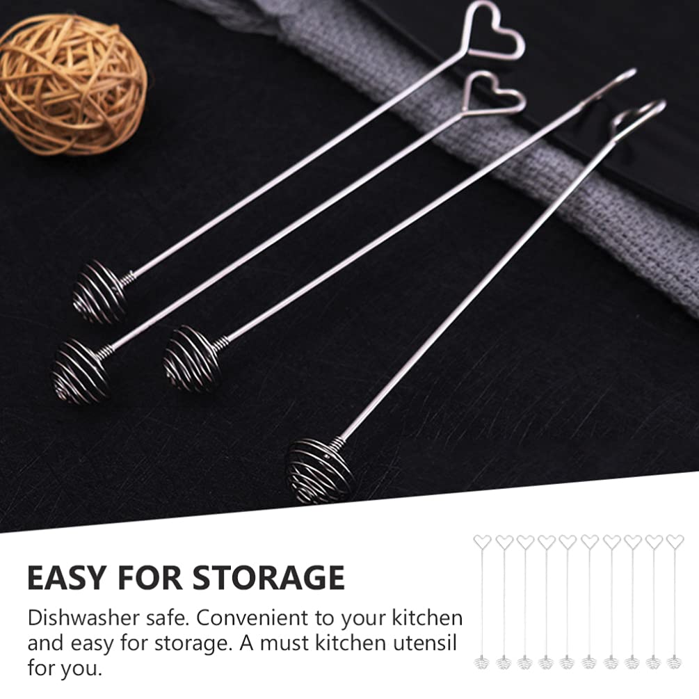 **Hemoton 10-Pack Stainless Steel Balloon Whisks - Honey Stick, Drink Stirrer, Milk Frother for Coffee, Baking & Mixing - Durable 304 Stainless Steel - Perfect for Home, Cafe & Bar Use**