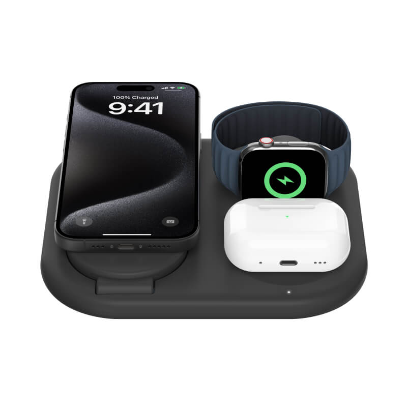 Belkin 3-in-1 Qi2 Wireless Charging Station (MGS/BLK) - Fast Charging for iPhone, Apple Watch & AirPods - Perfect for Home, Office & Nightstand
