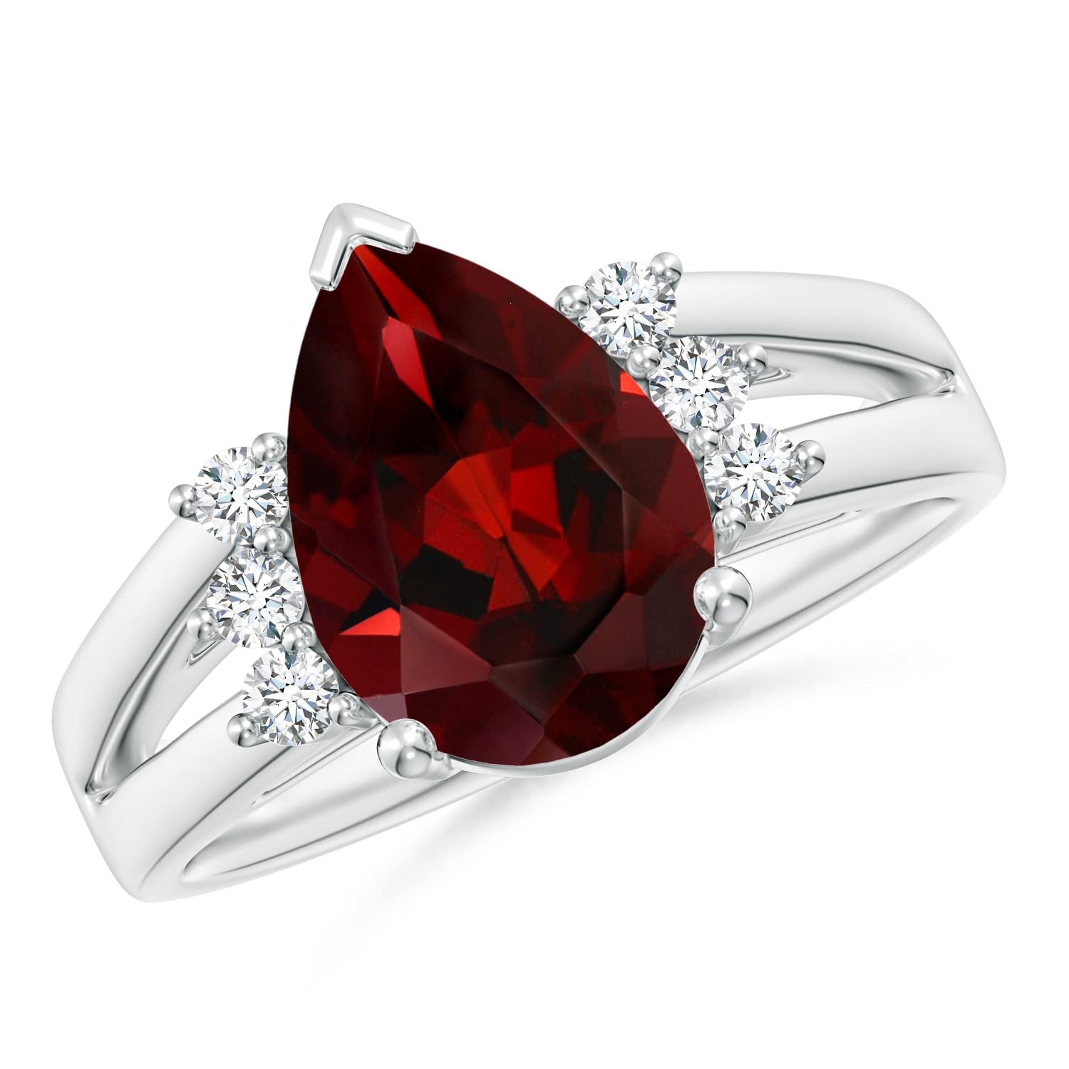 Natural Garnet Ring with Triple Diamond Accents - January Birthstone Jewelry (12x8mm Oval Cut) for Women, Gift for Mom, Wife, Anniversary, Valentine's Day