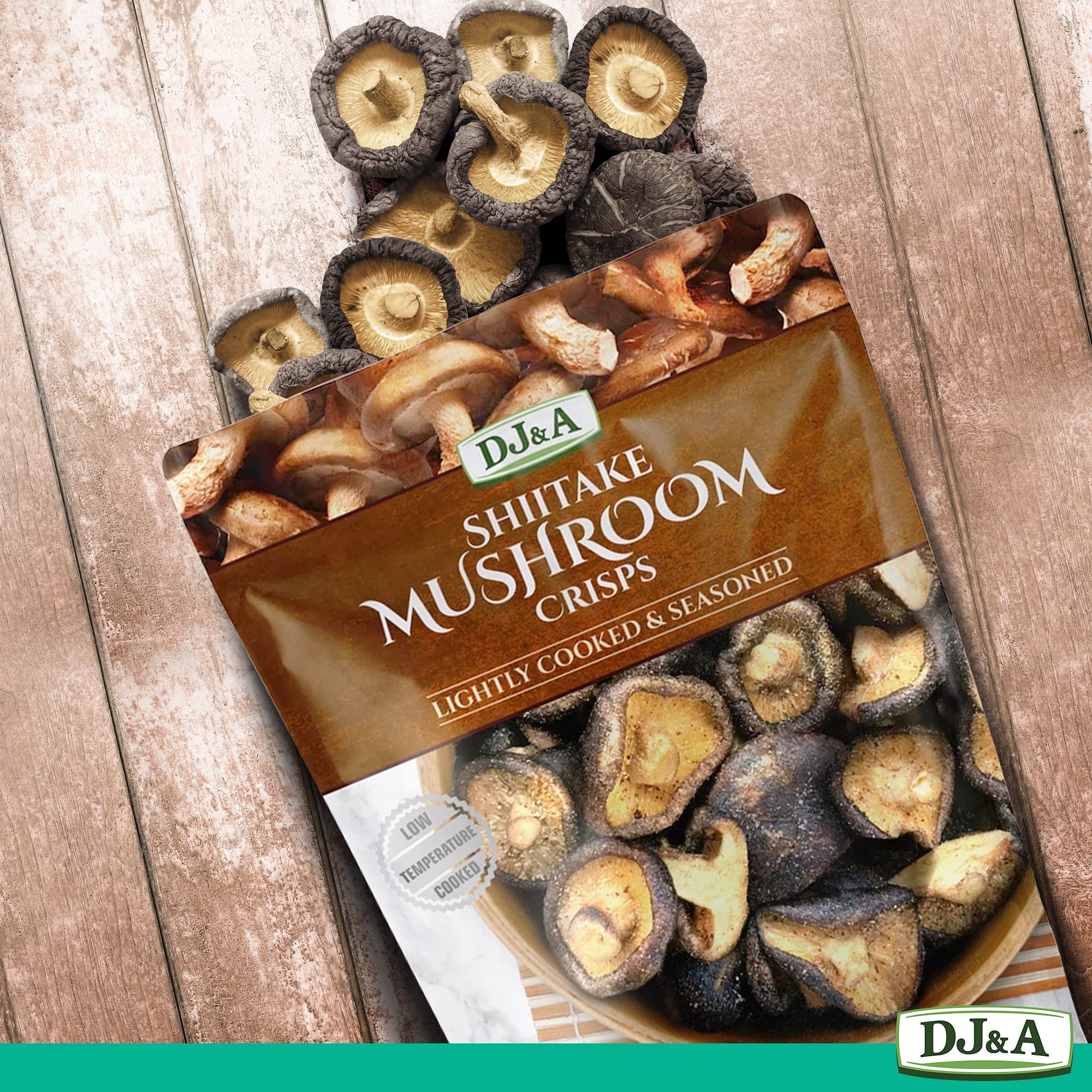 DJ&A Shiitake Mushroom Vegetable Crisps – Vegan, Non-GMO, Lightly Cooked & Seasoned Snacks – 65g (Pack of 9) – Perfect for Healthy Snacking, Office Lunch, or Outdoor Adventures