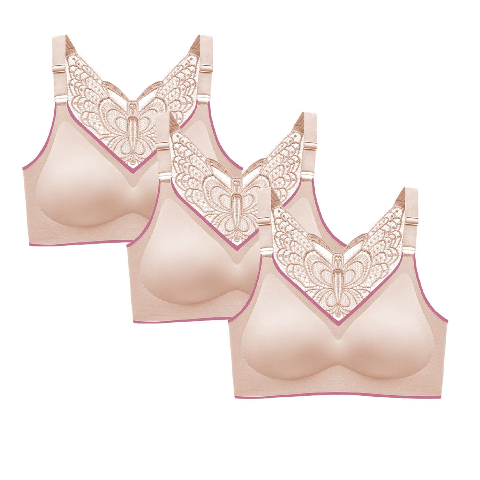 3 Pack Women's Lace Butterfly Back Sports Bras - Padded Seamless Medium Impact Yoga Bras for Gym, Workout, Running & Active Lifestyle