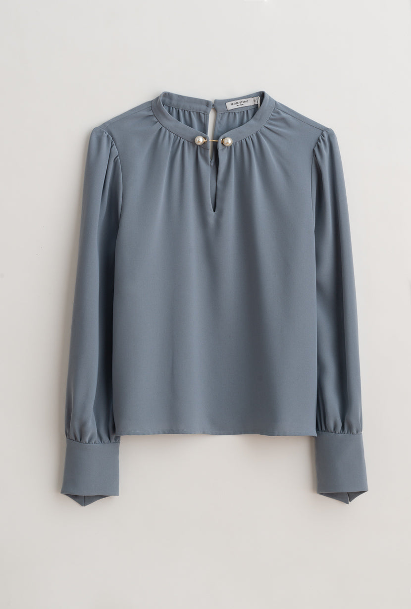 Buvette Pearl Blouse Women's Elegant Dusty Blue Top for Casual Wear & Office Outfits | Perfect for Date Nights & Special Occasions