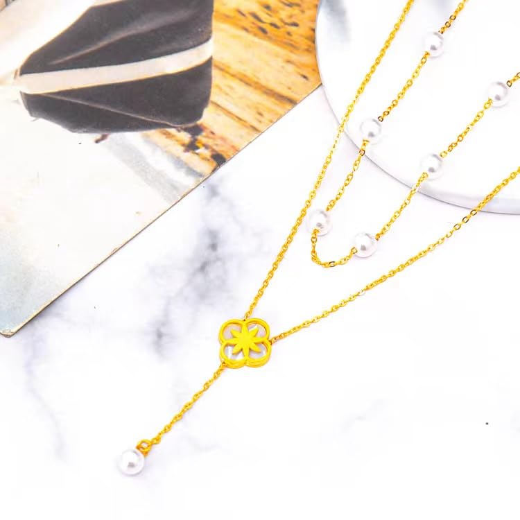 14K Gold Plated Layered Pearl Necklace for Women - Elegant Dainty Pearl Jewelry Gift for Anniversary, Wedding & Special Occasions