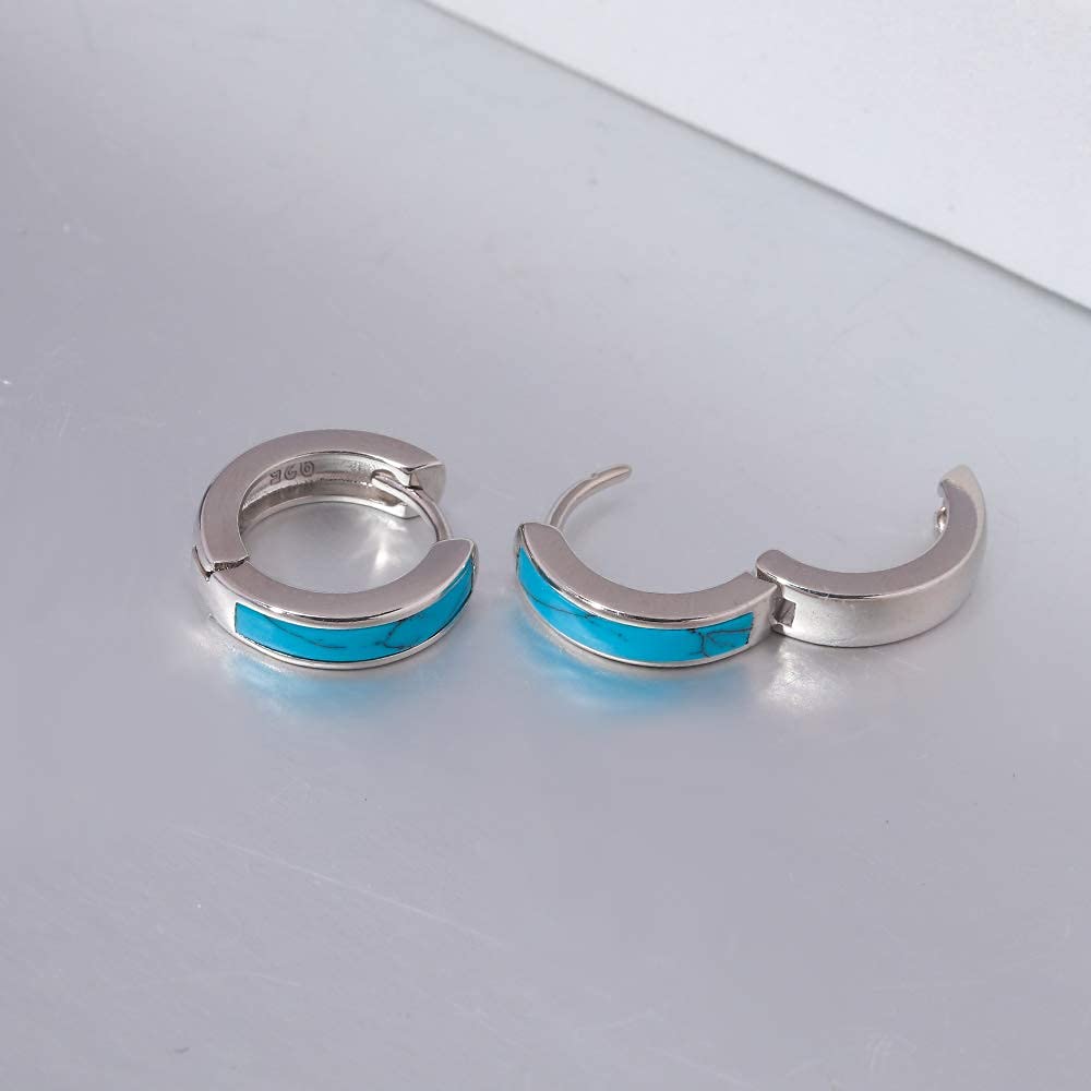 Sterling Silver Plated Small Hoop Earrings for Women & Men - Hypoallergenic Huggie Earrings with Turquoise Gemstone | Perfect for Sensitive Ears, Everyday Wear & Gift Giving