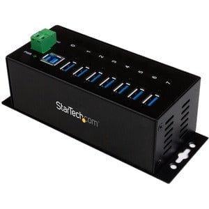 7-Port Industrial USB 3.0 Hub with 15kV ESD & 350W Surge Protection - DIN Rail/Surface Mountable Metal Housing - 7-48V DC Terminal Block Power Input - Perfect for Factory Automation & Machine Control Systems