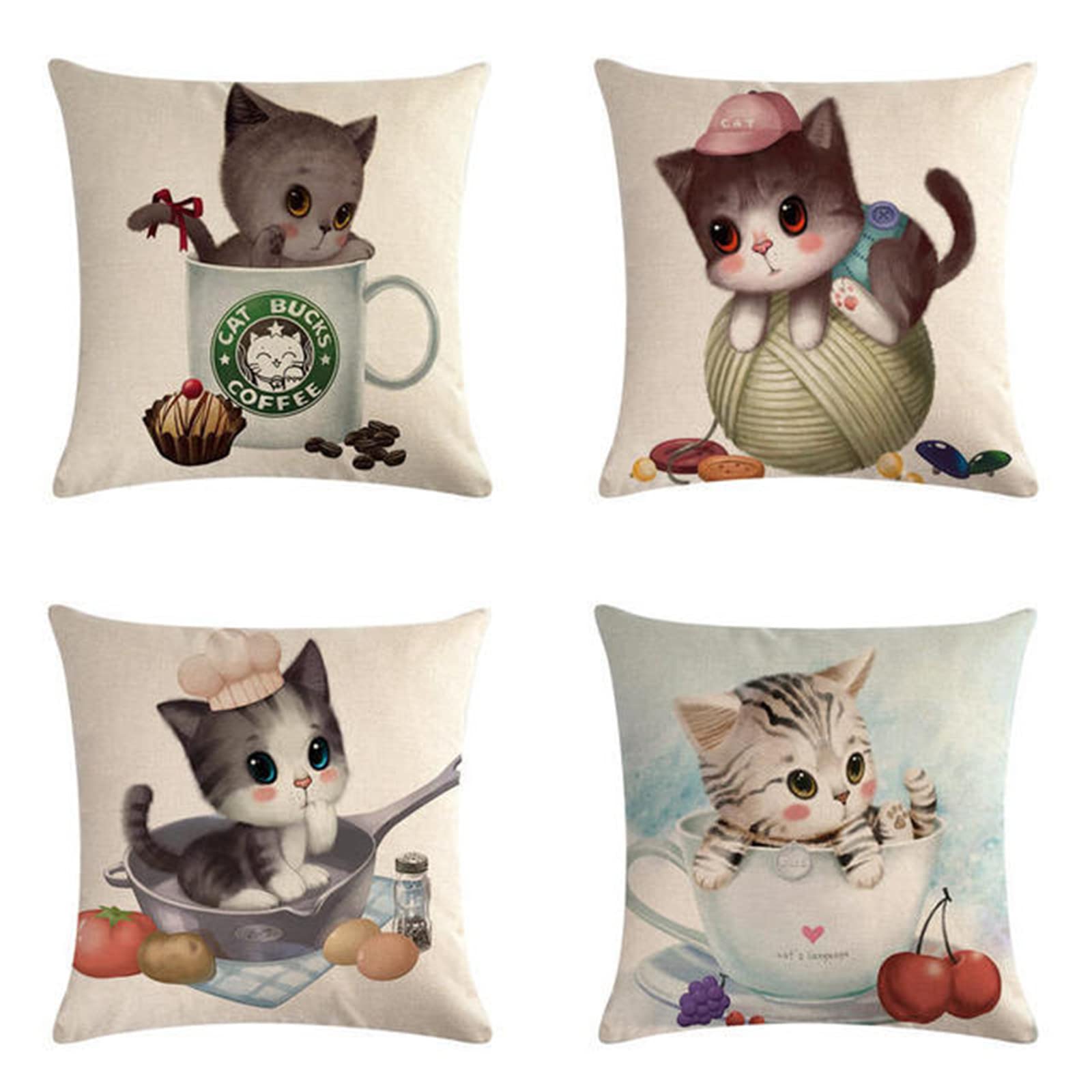 30x30 Inch Decorative Throw Pillow Covers Set of 4 - Modern Kitten Design for Couch, Living Room & Outdoor Decor | Soft Cushion Cases for Sofa, Bed & Patio Furniture