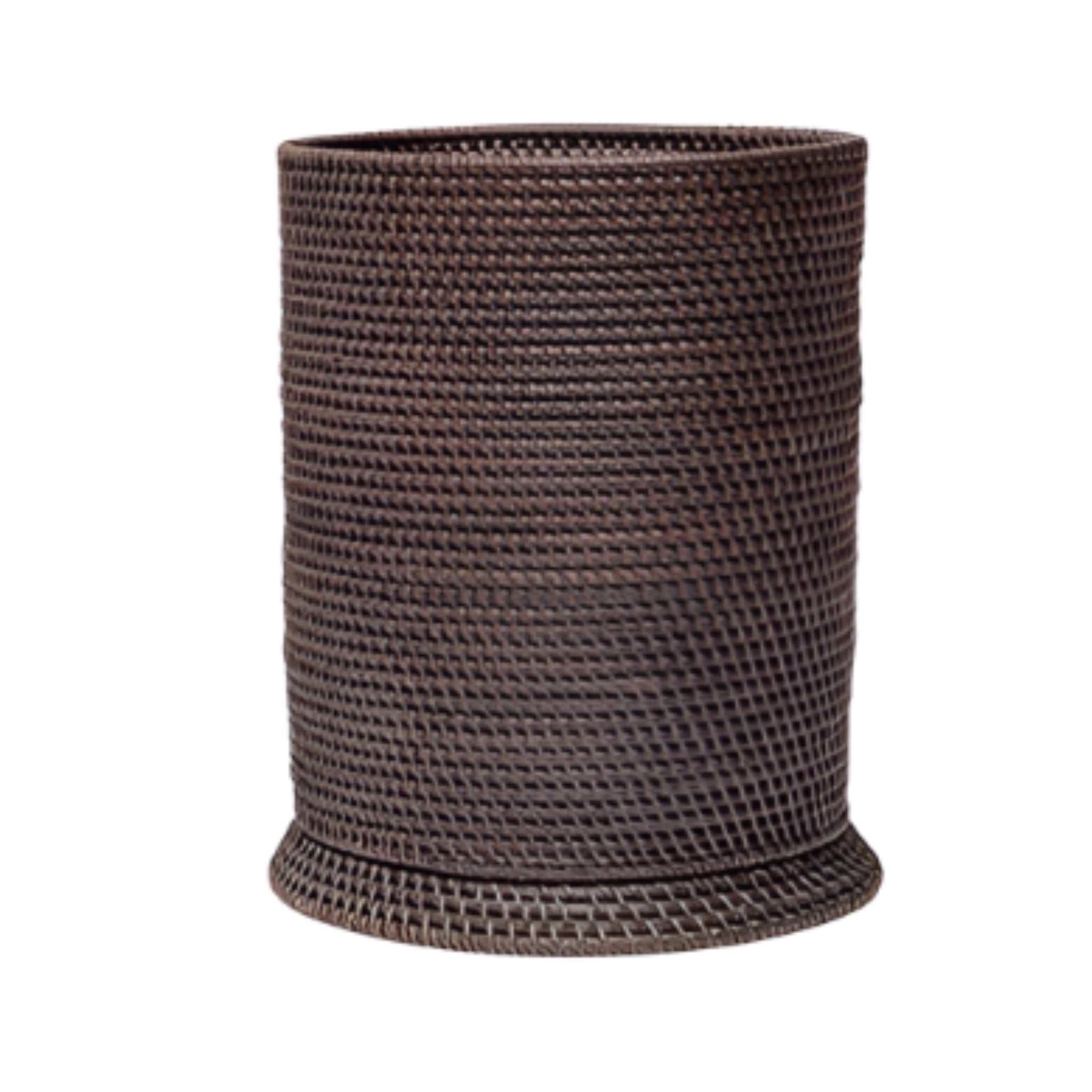 Dalton Woven Rattan Round Wastebasket - Coffee Brown Trash Can with Optional Tissue Box Holder | Eco-Friendly Bathroom & Bedroom Bin for Home Office Decor