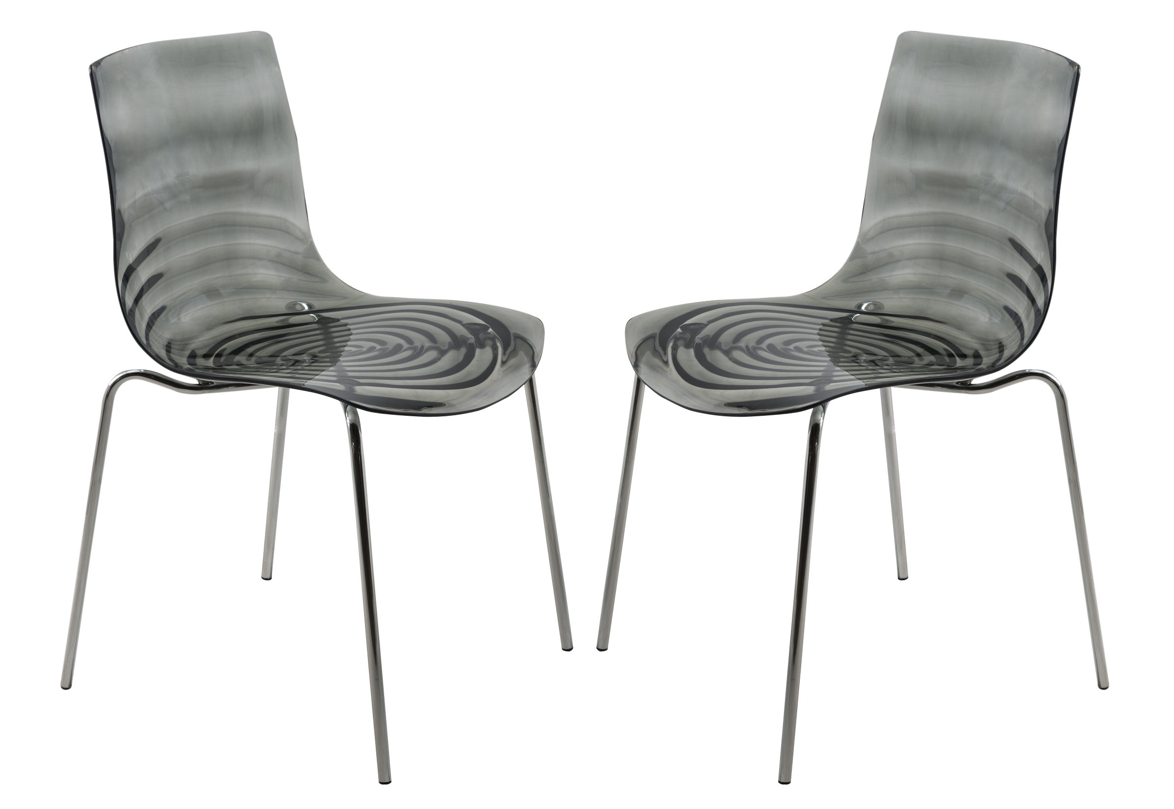 LeisureMod Astor Modern Acrylic Lucite Dining Chairs Set of 2 - Water Ripple Design with Chrome Metal Legs for Contemporary Dining Room, Kitchen, Office & Small Spaces - Perfect for Modern Home Decor & Compact Living Areas