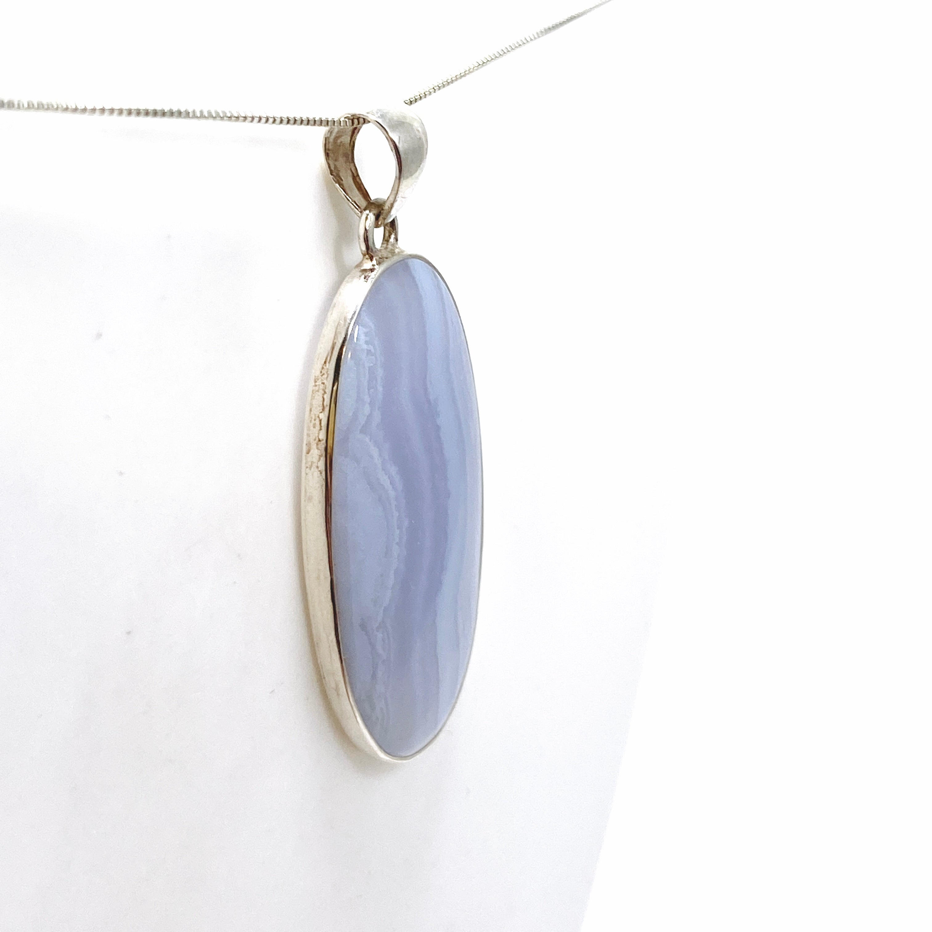 Blue Lace Agate Oval Cabochon Pendant - Natural Stone Jewelry KPGJ4823 for Women's Necklace, Healing Crystal Gift for Meditation & Spiritual Protection